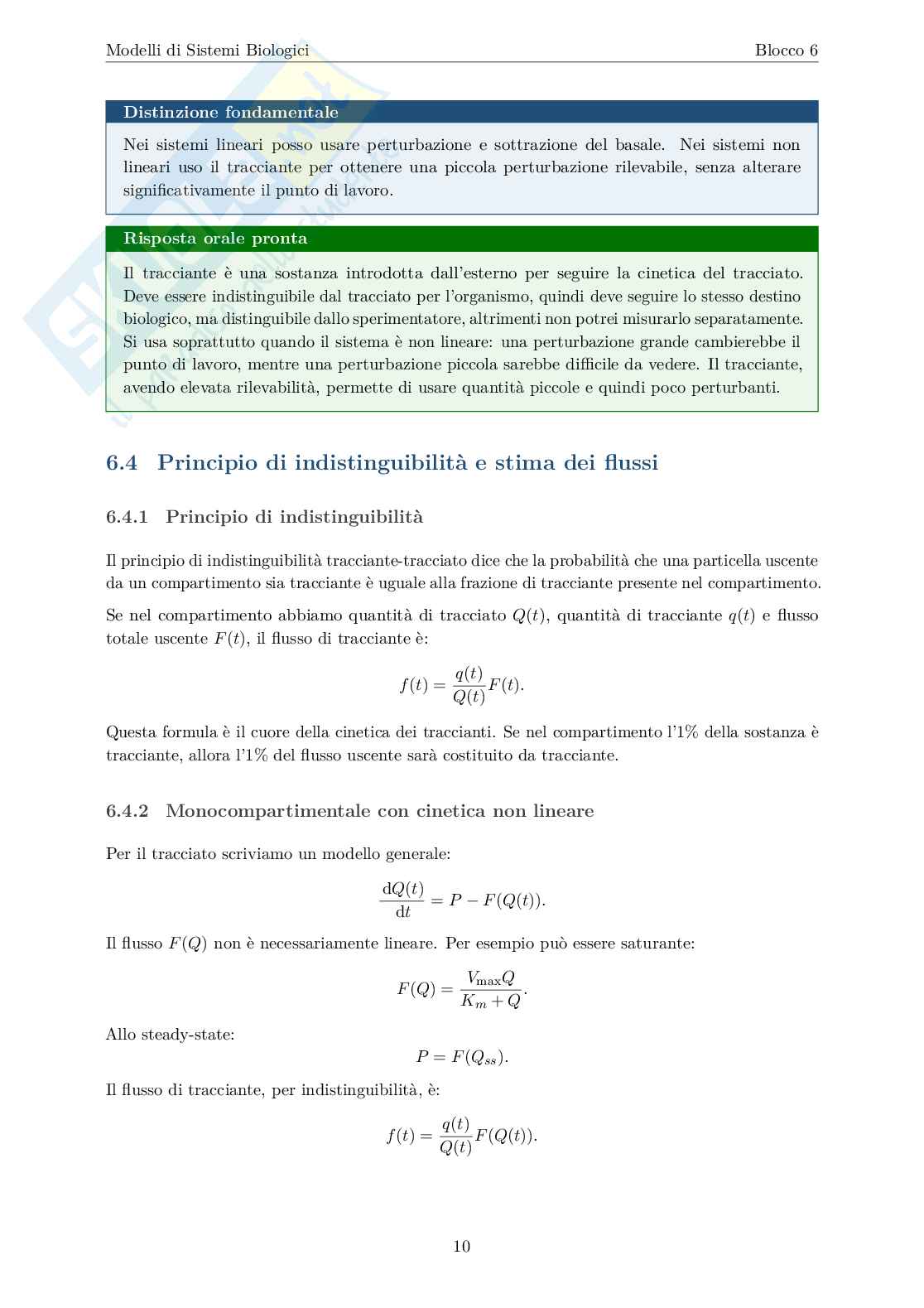 Blocco 6 Modelli di sistemi biologici - Cinetica dei traccianti e produzione endogena Pag. 11