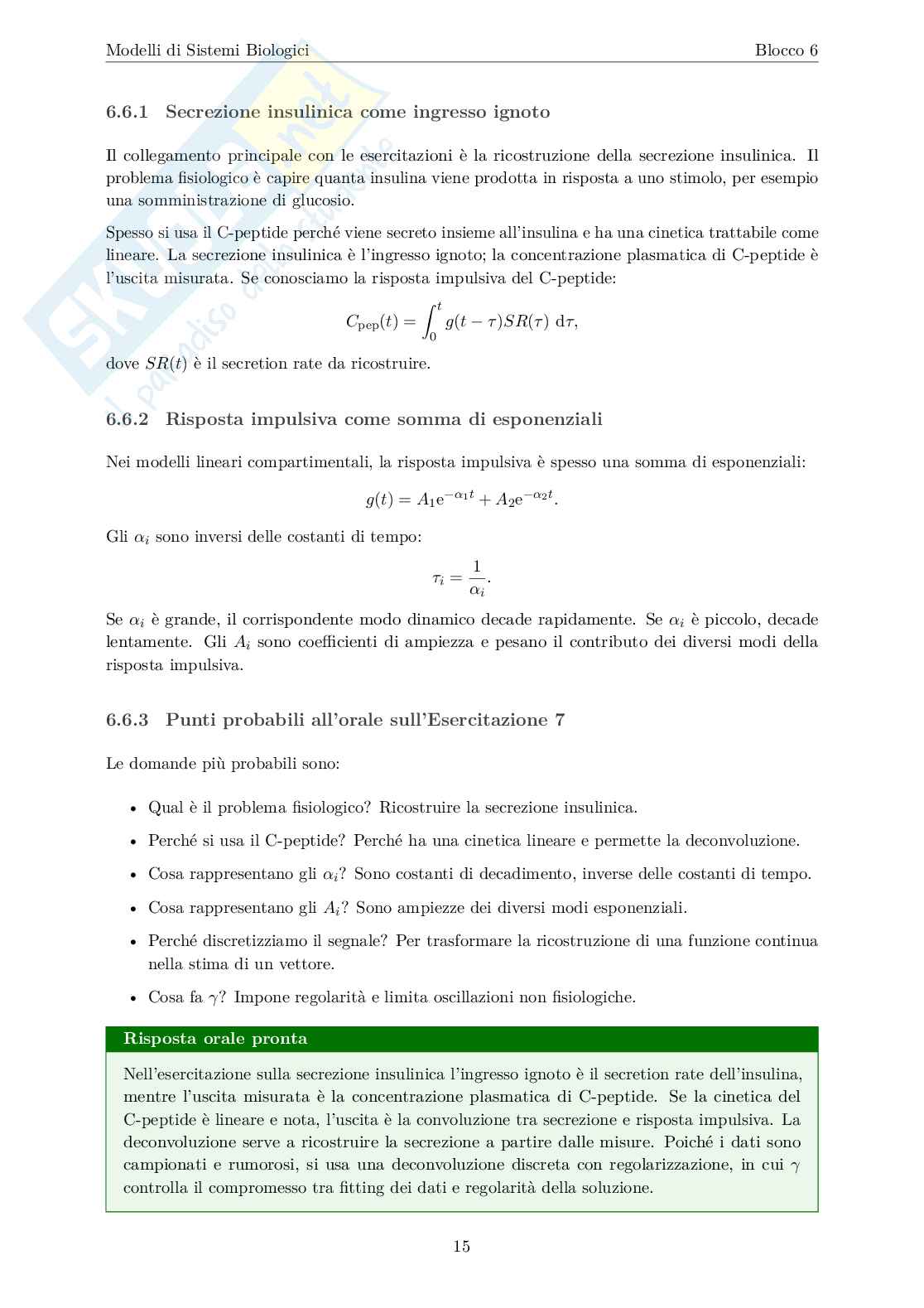 Blocco 6 Modelli di sistemi biologici - Cinetica dei traccianti e produzione endogena Pag. 16