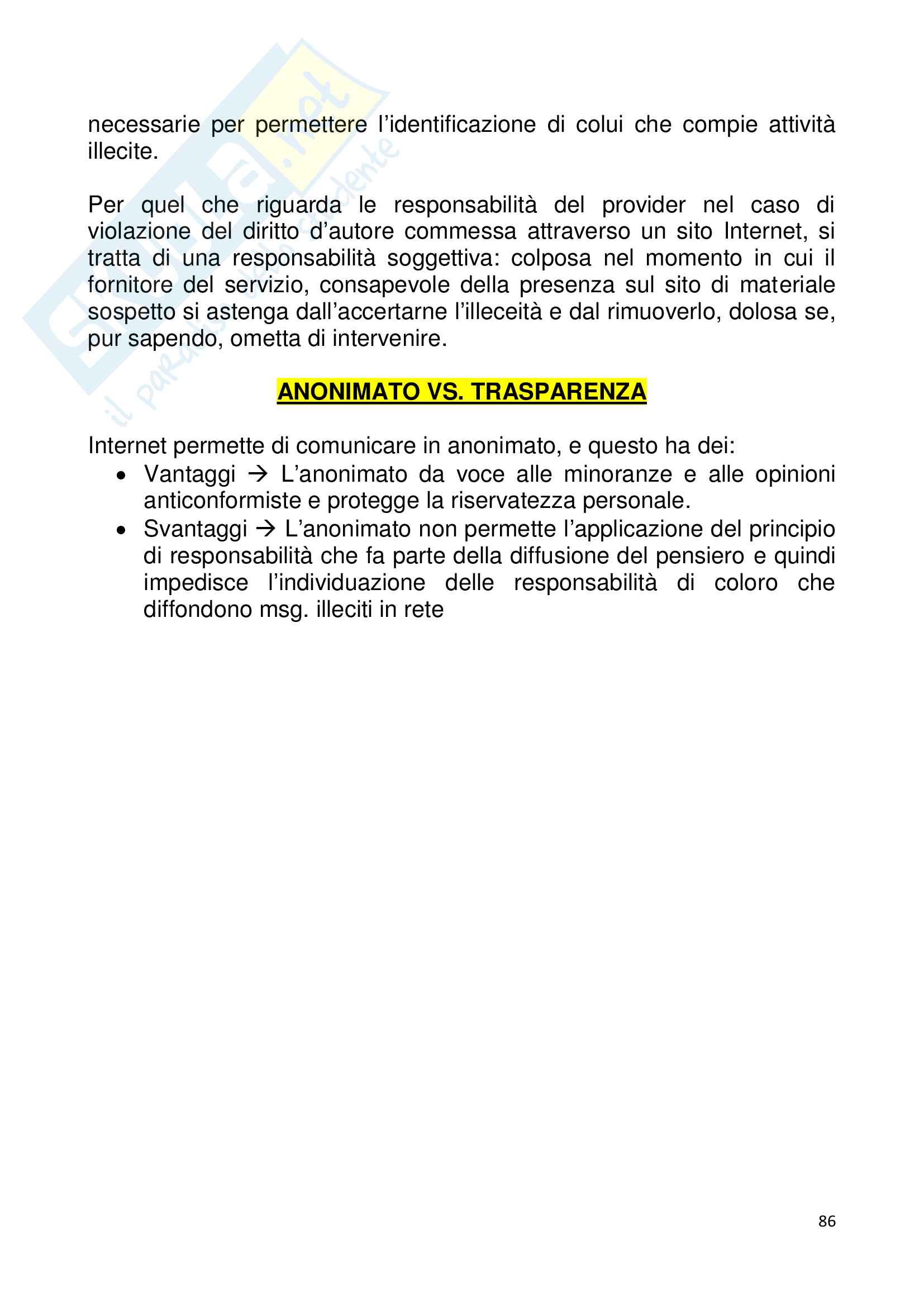 Riassunto esame Istituzioni di diritto pubblico. Diritto dell'informazione e della comunicazione., prof. Caporale, libro consigliato Le regole dell informazione. Dal cartaceo al bit. (III edizione), Gardini Pag. 86