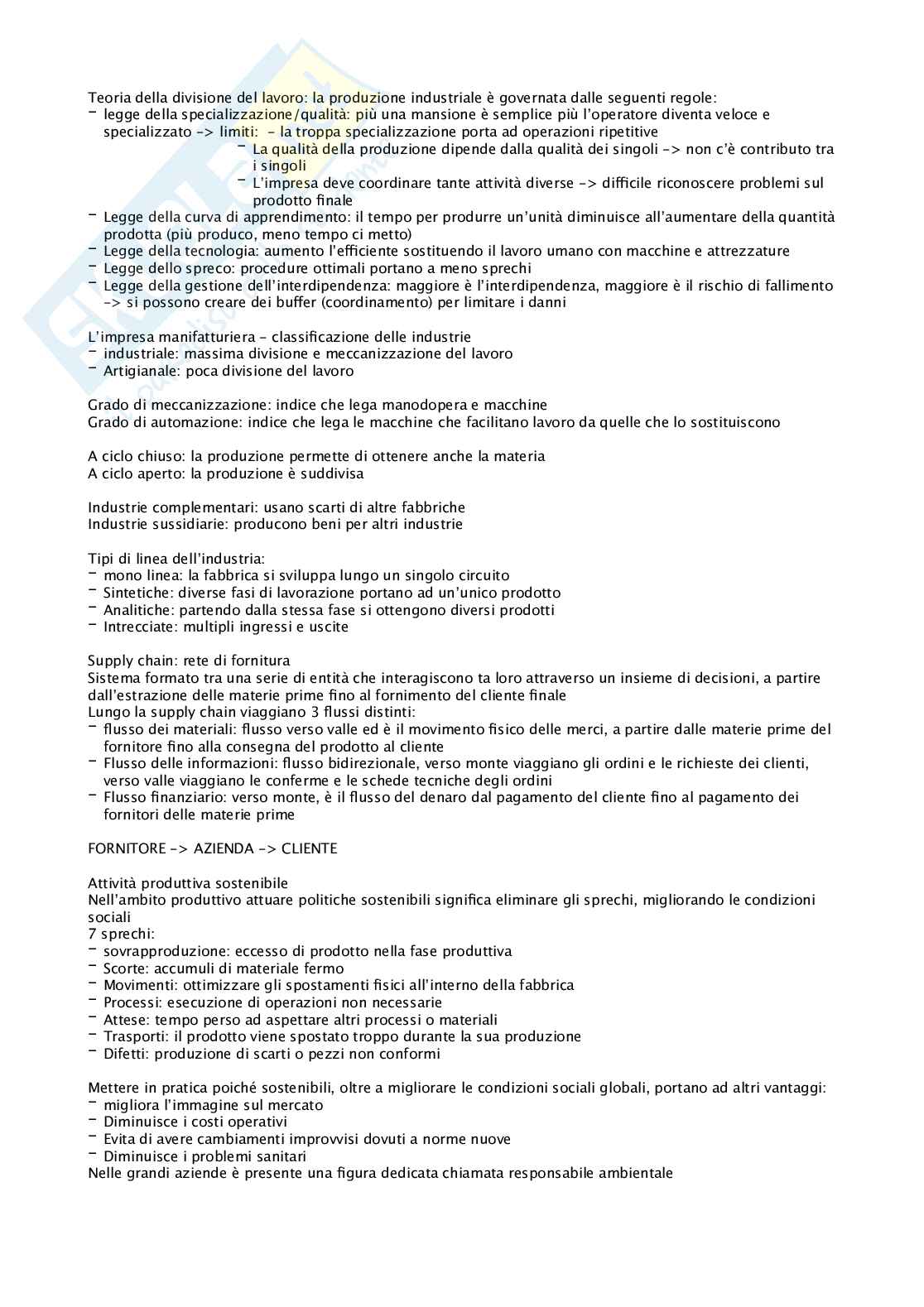 Appunti di Gestione industriale e logistica Pag. 2