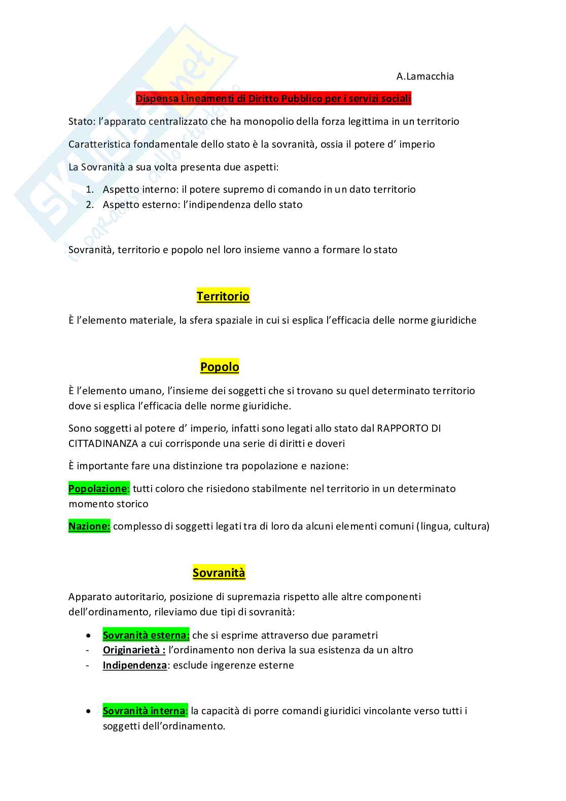 Riassunto esame Istituzioni di diritto pubblico, Prof. Nacci Maria Grazia, libro consigliato Lineamenti di diritto pubblico per i servizi sociali e sanitari, Roberto Bin, Daniele Donati, Giovanni Pitruzzella Pag. 1