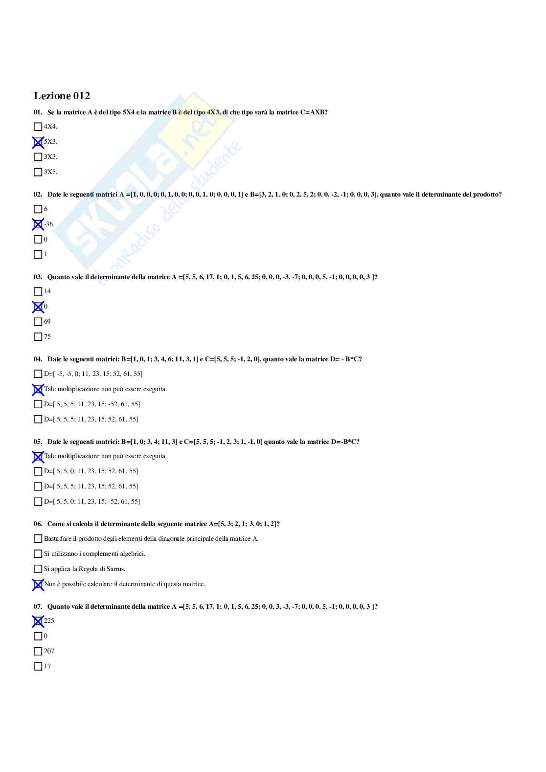Paniere algebra - risposte multiple Pag. 11