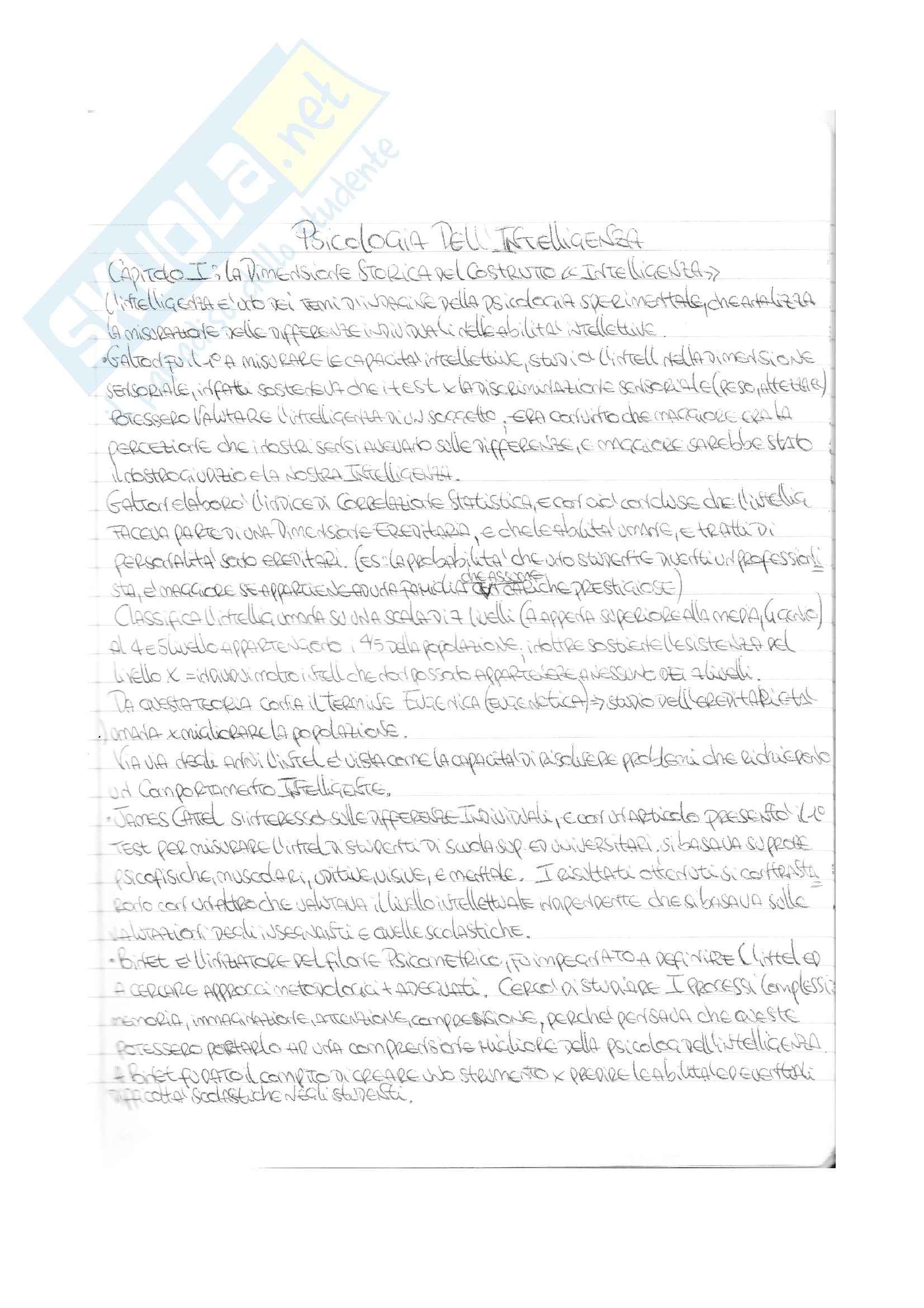 Riassunto esame Psicologia cognitiva, prof. Gangemi, libro consigliato Psicologia dell'intelligenza, Gangemi Pag. 1