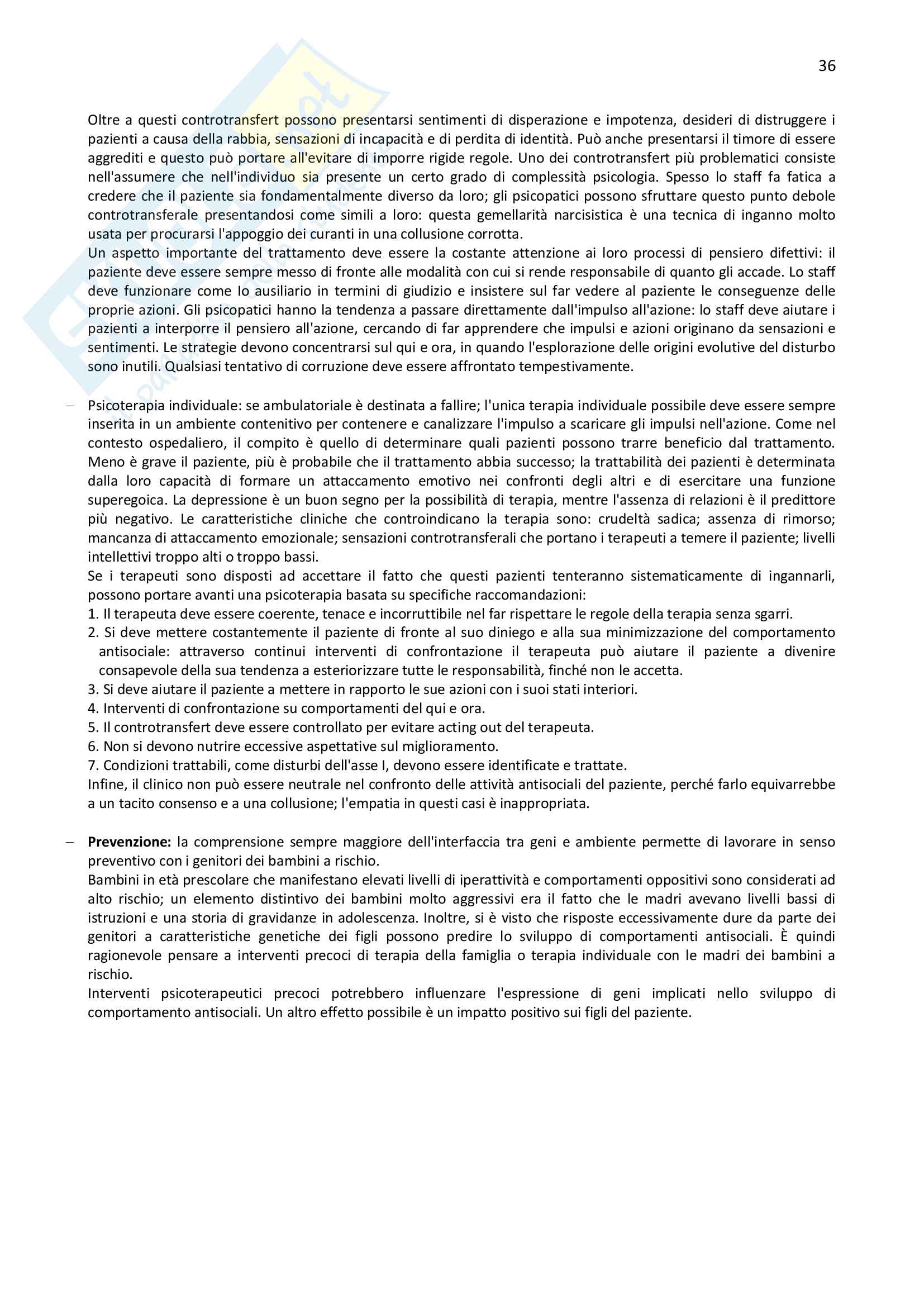 Riassunto esame Psicologia clinica, prof Madeddu, libro consigliato "Psichiatria Psicodinamica" Pag. 36