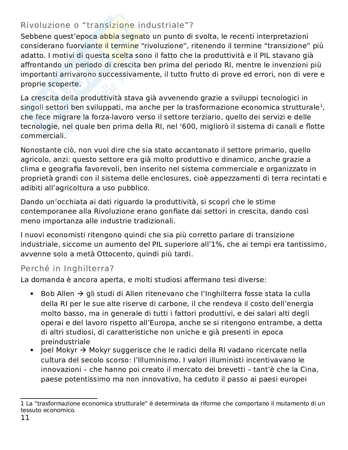 Riassunto esame Storia economica, Prof. Mancini Giulia, libro consigliato Storia economica d'Europa, Persson, Sharp Pag. 11