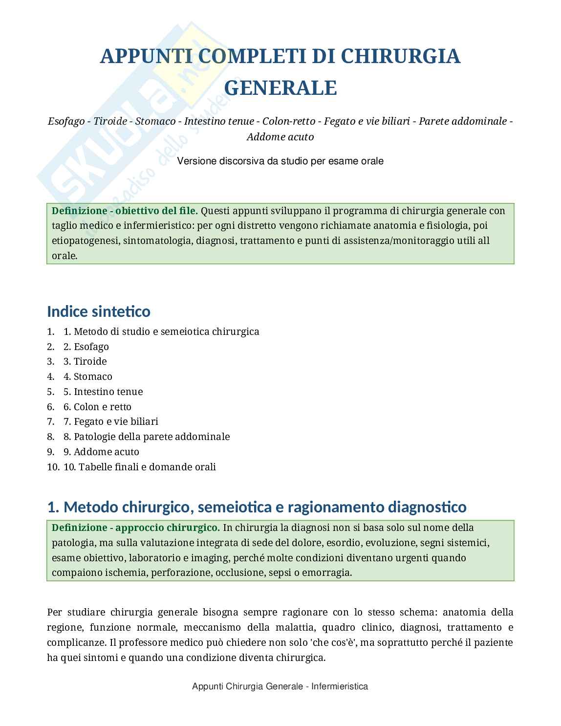 Chirurgia generale: appunti completi per Infermieristica con domande d’esame Pag. 1