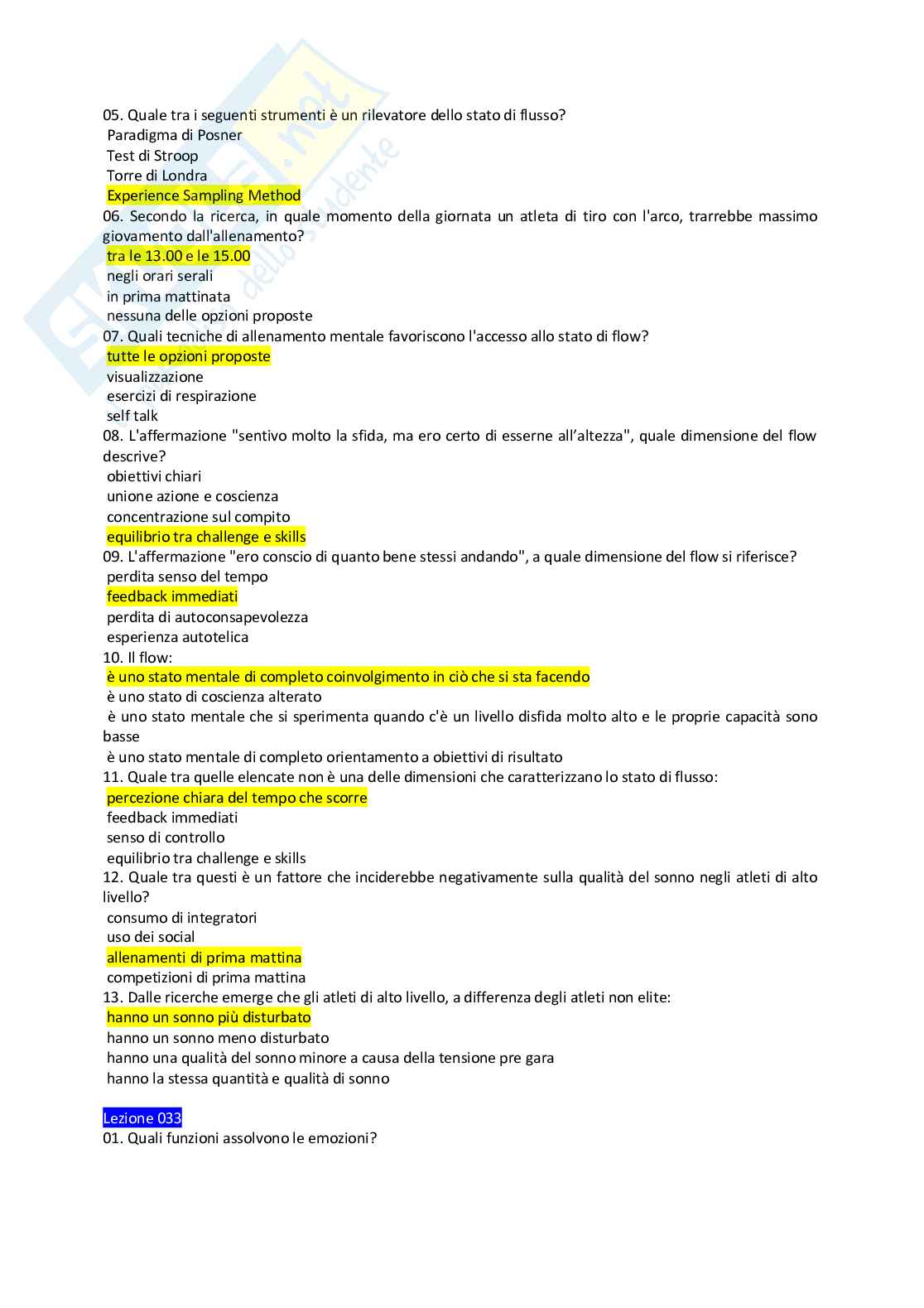 Risposte chiuse di Psicologia generale aggiornate al 2023  Pag. 41