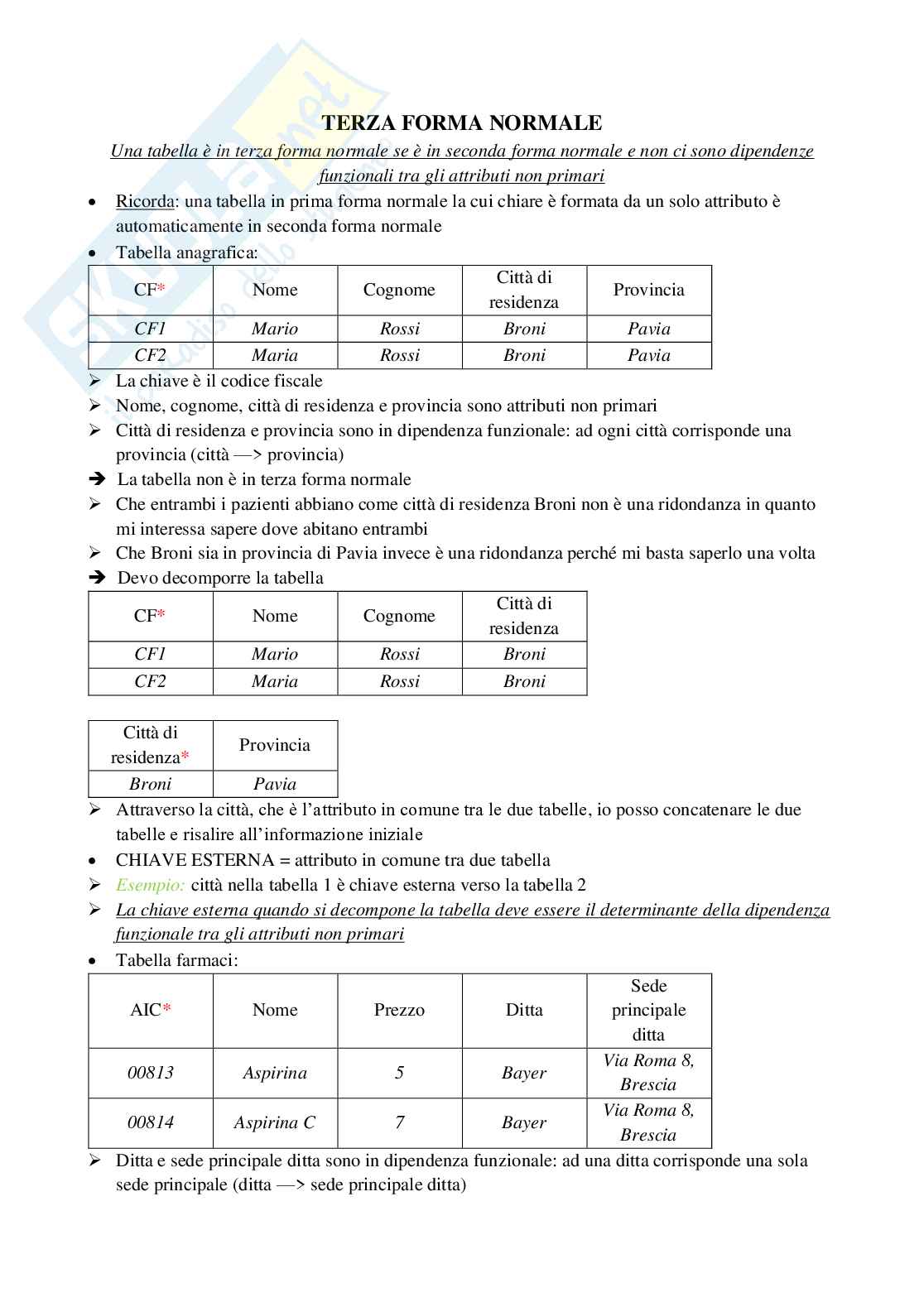 Basi di dati in medicina Pag. 16