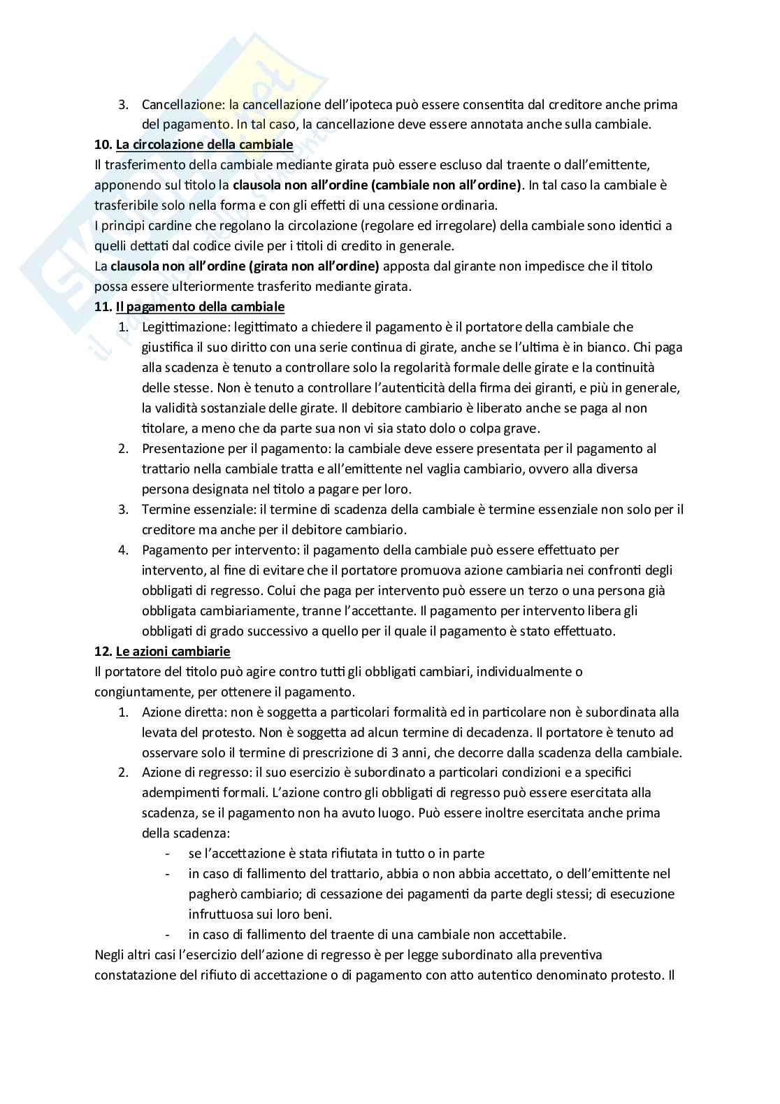 Riassunto esame Diritto commerciale, Prof. Righini Elisabetta, libro consigliato Titoli di credito e procedure concorsuali, Campobasso Pag. 11