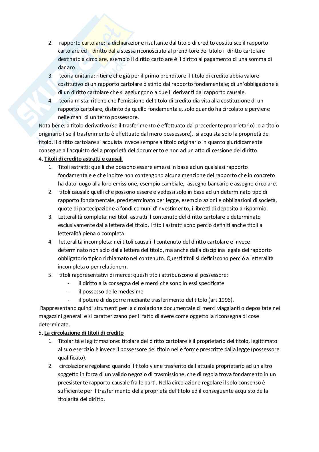Riassunto esame Diritto commerciale, Prof. Righini Elisabetta, libro consigliato Titoli di credito e procedure concorsuali, Campobasso Pag. 2