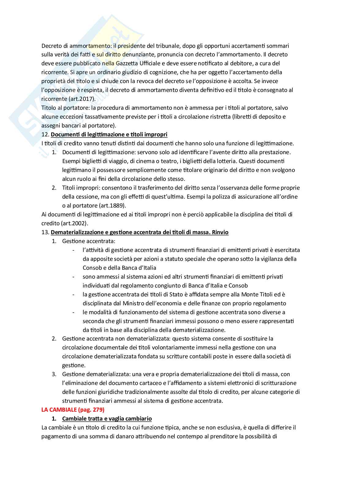 Riassunto esame Diritto commerciale, Prof. Righini Elisabetta, libro consigliato Titoli di credito e procedure concorsuali, Campobasso Pag. 6