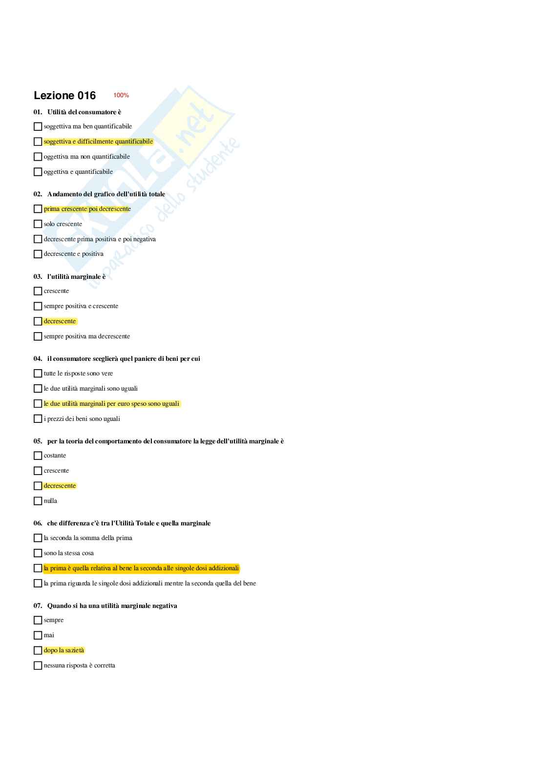 Paniere verificato e svolto di Economia politica - Risposte multiple Pag. 26