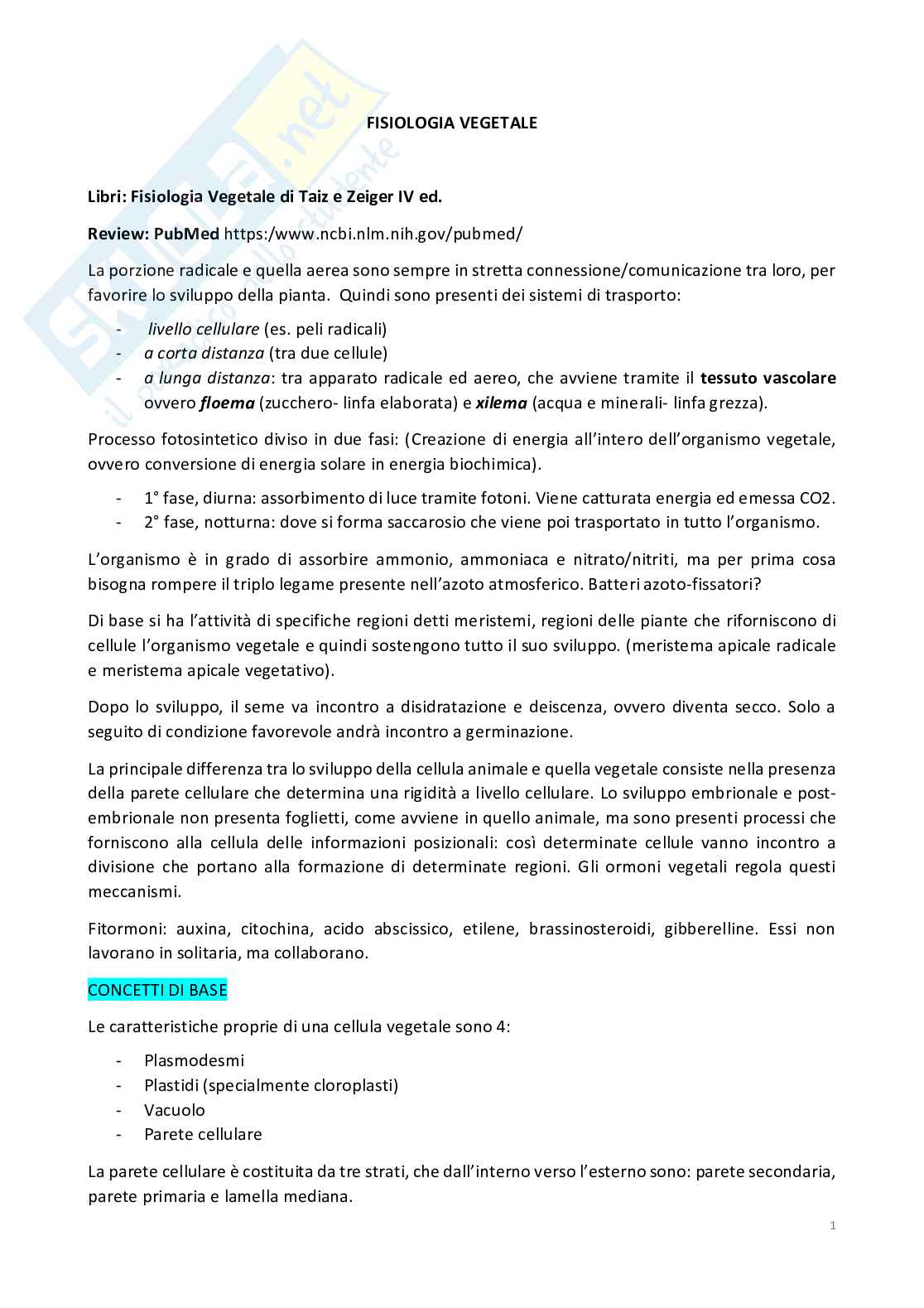 Fisiologia vegetale Pag. 1