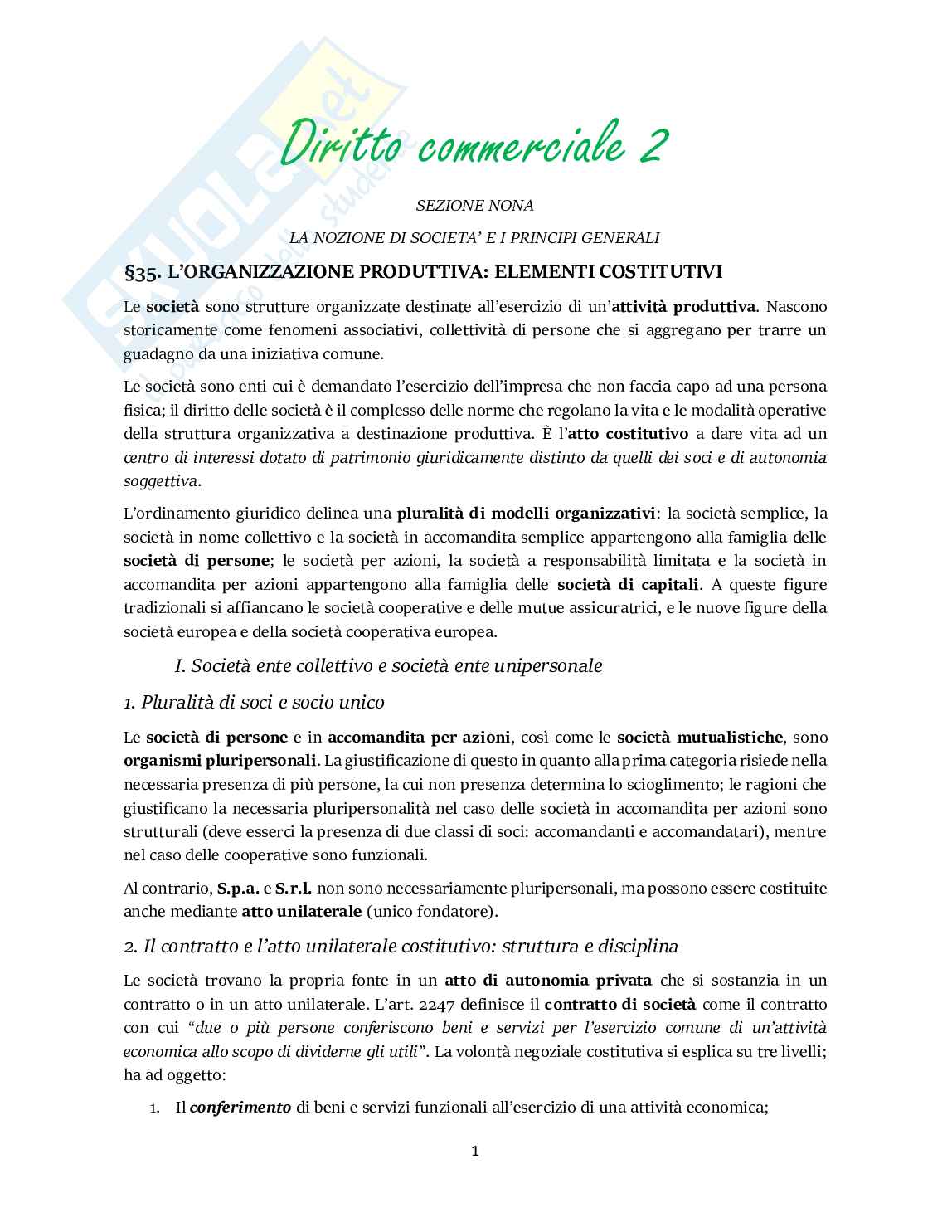 Riassunto esame Diritto commerciale , Prof. Tedeschi Claudia, libro consigliato Manuale di diritto commerciale, Cian Pag. 1