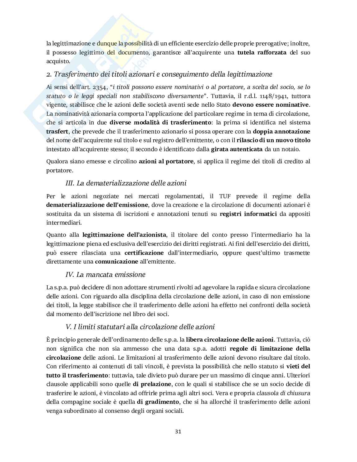 Riassunto esame Diritto commerciale , Prof. Tedeschi Claudia, libro consigliato Manuale di diritto commerciale, Cian Pag. 31