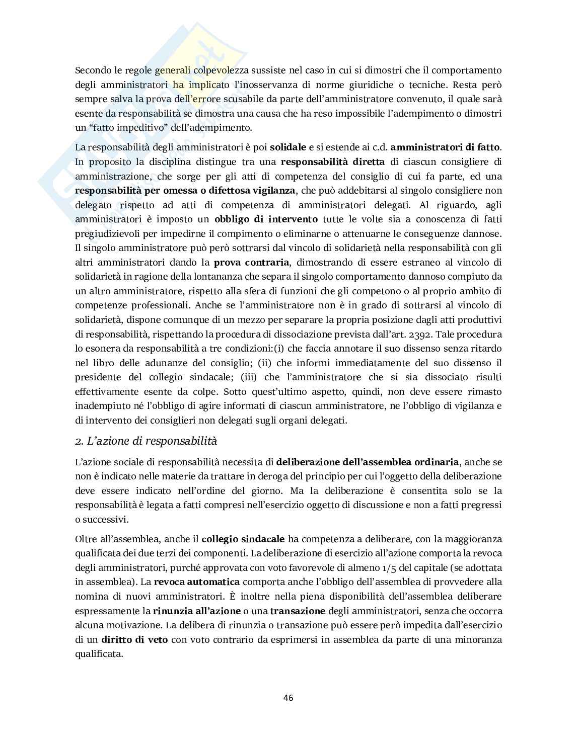 Riassunto esame Diritto commerciale , Prof. Tedeschi Claudia, libro consigliato Manuale di diritto commerciale, Cian Pag. 46