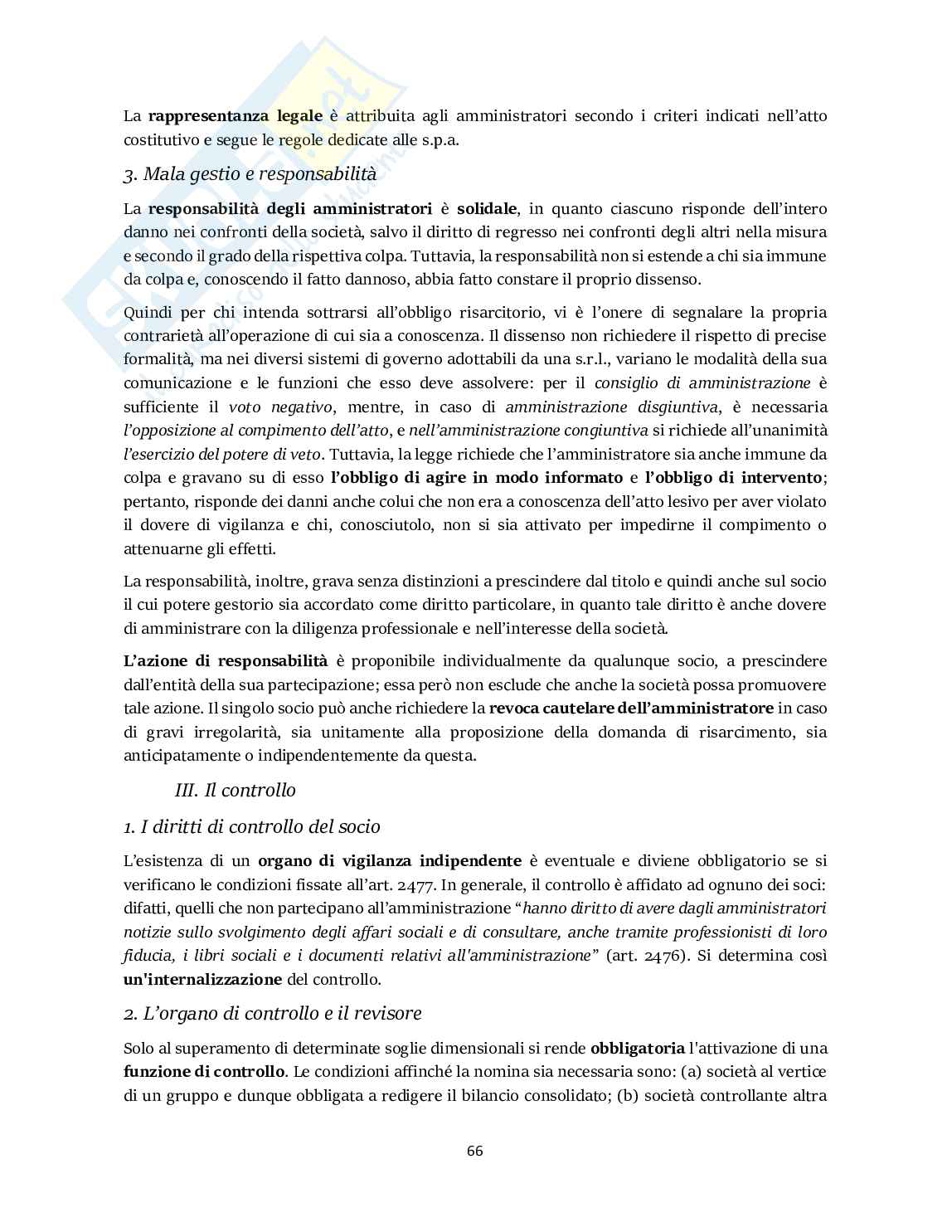 Riassunto esame Diritto commerciale , Prof. Tedeschi Claudia, libro consigliato Manuale di diritto commerciale, Cian Pag. 66