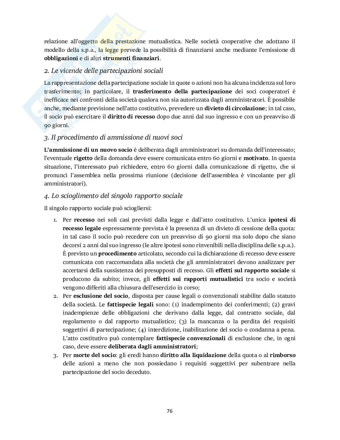 Riassunto esame Diritto commerciale , Prof. Tedeschi Claudia, libro consigliato Manuale di diritto commerciale, Cian Pag. 76