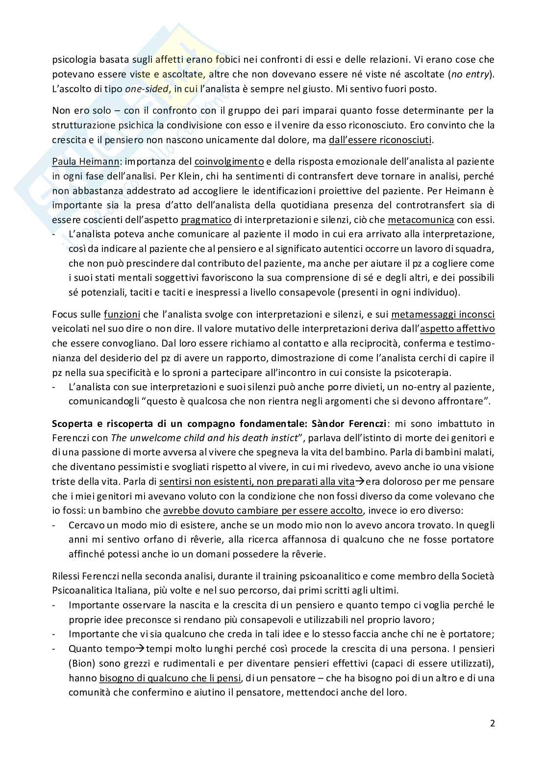 Riassunto esame Clinica dell'ascolto psicoanalitico, prof Granieri, libro consigliato Una vita cura una vita, Borgogno Pag. 2