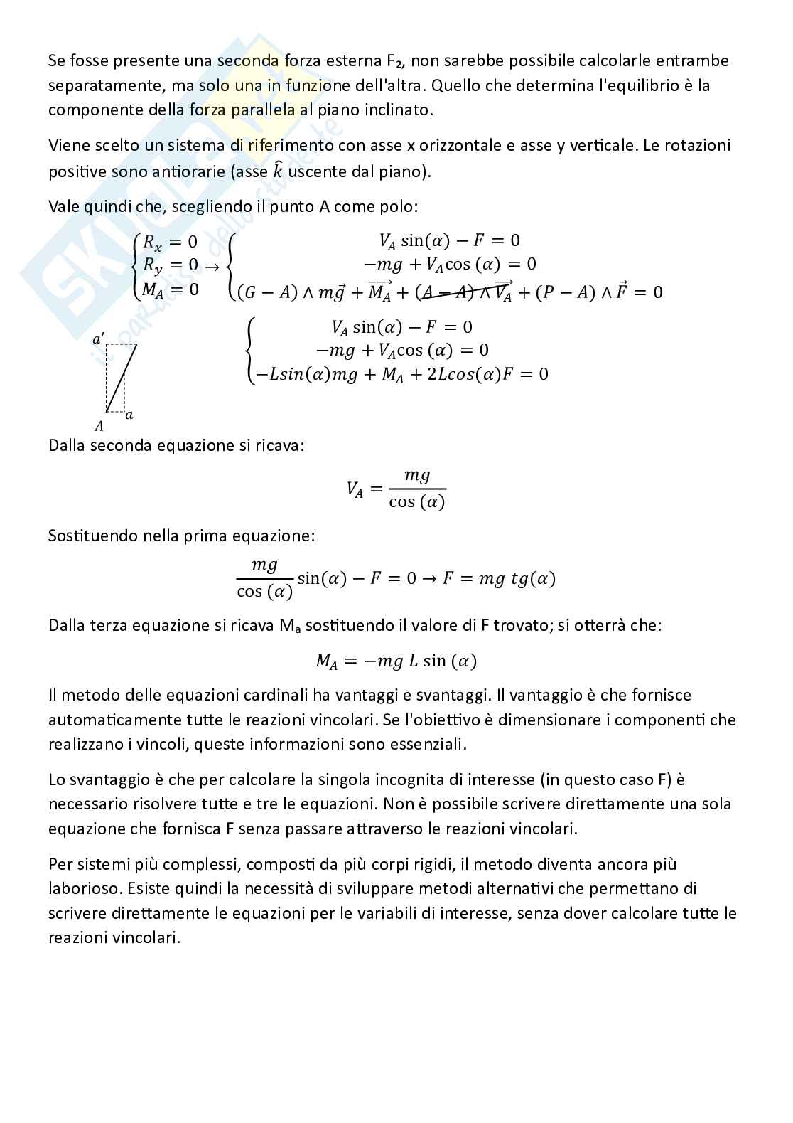 Fondamenti di meccanica teorica ed applicata (parte 6) - Equilibrio statico di sistemi di corpi rigidi, Principio dei Lavori Virtuali e Proprietà inerziali di corpi rigidi Pag. 11