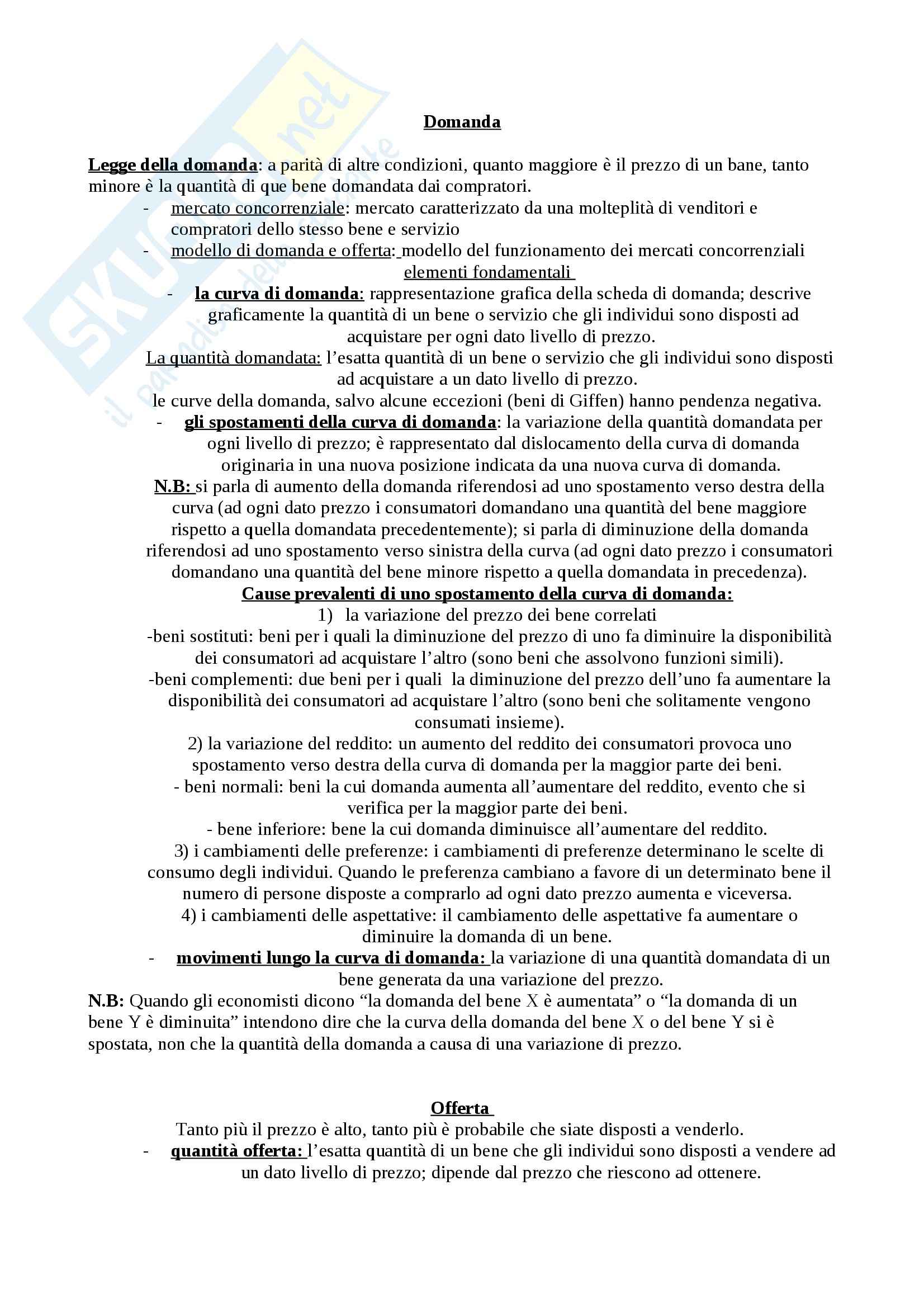 Economia politica - domanda e offerta Pag. 1