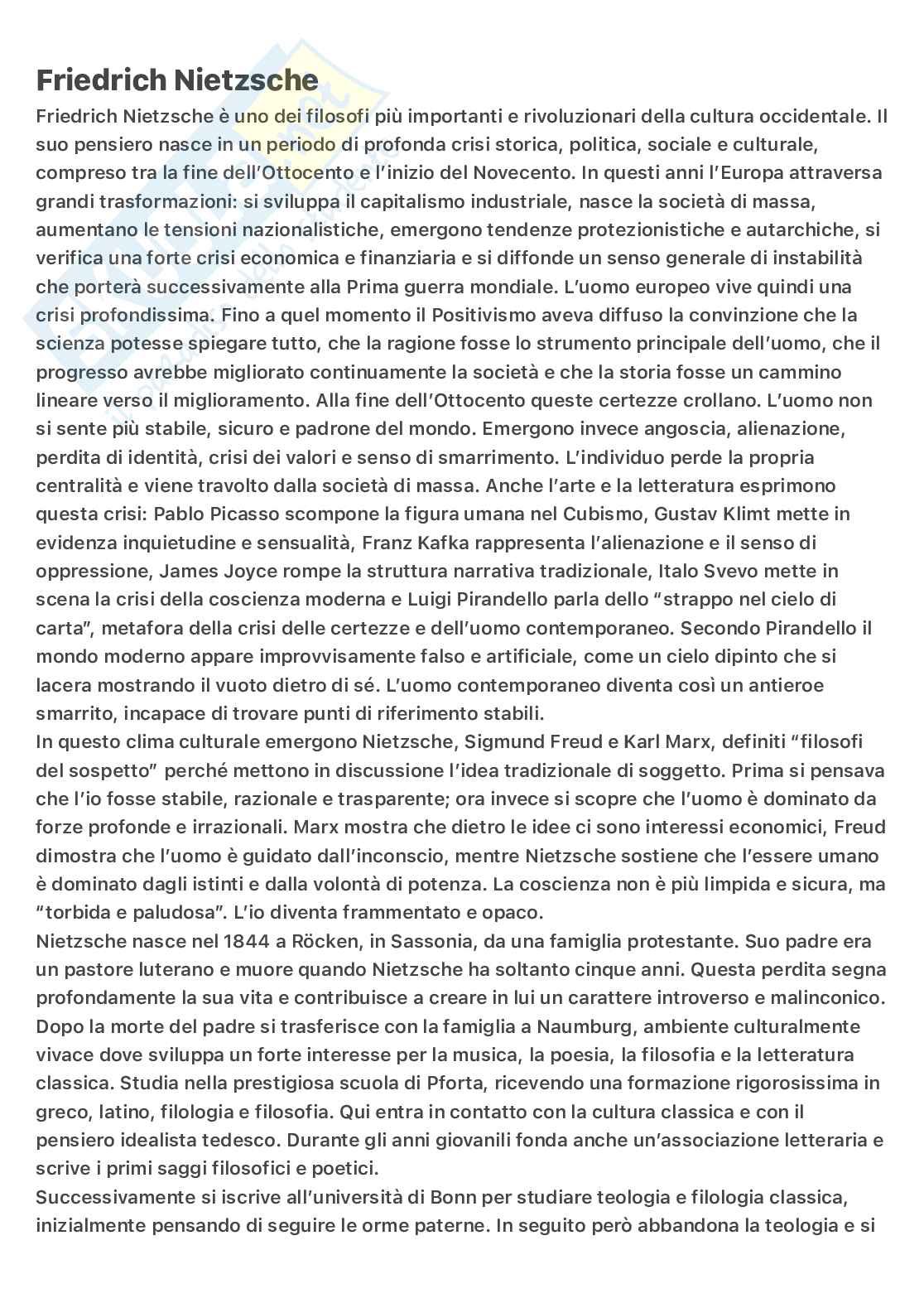 Nietzsche: Apollineo e Dionisiaco, Morte di Dio, Superuomo ed Eterno titorno⁠ Pag. 1