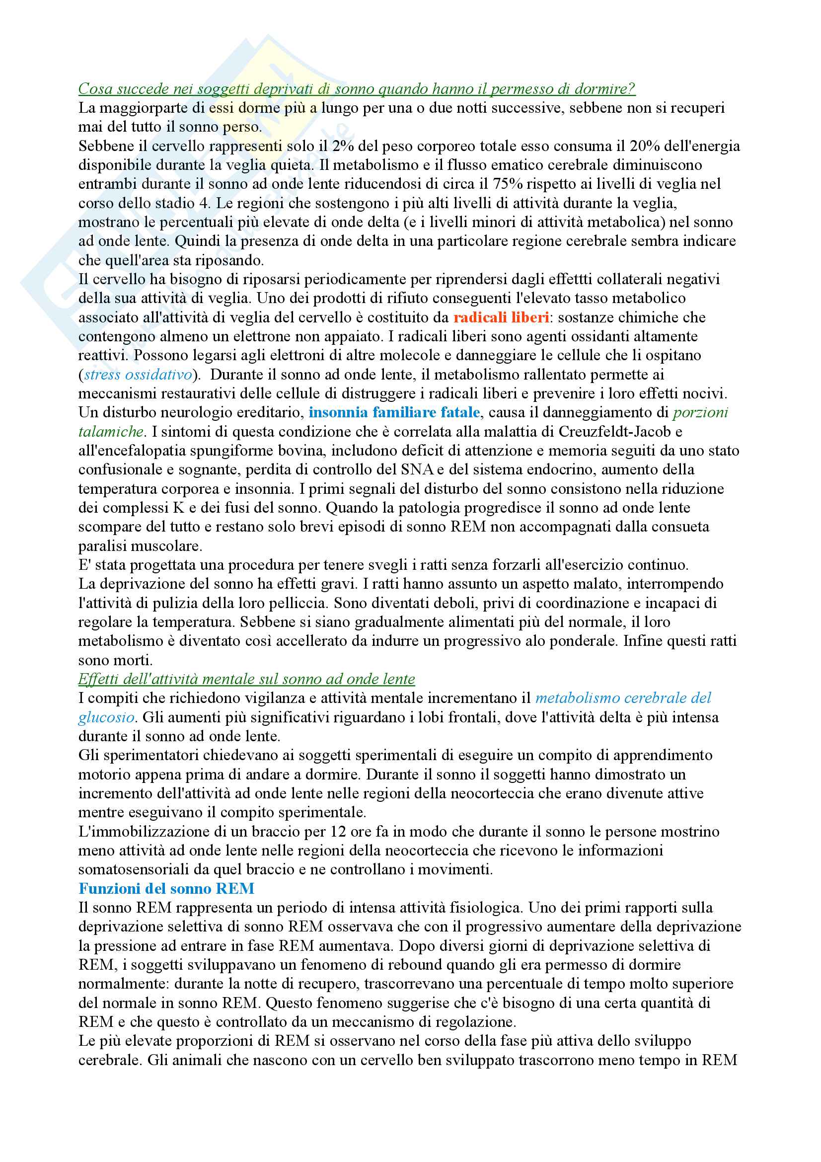 Psicobiologia: Disturbi d'ansia_disturbo autistico_disturbo da deficit dell'attenzione_disturbi da stress, Sonno, Visione, L'udito, i sensi corporei e i sensi chimici, Abuso di sostanze Pag. 16
