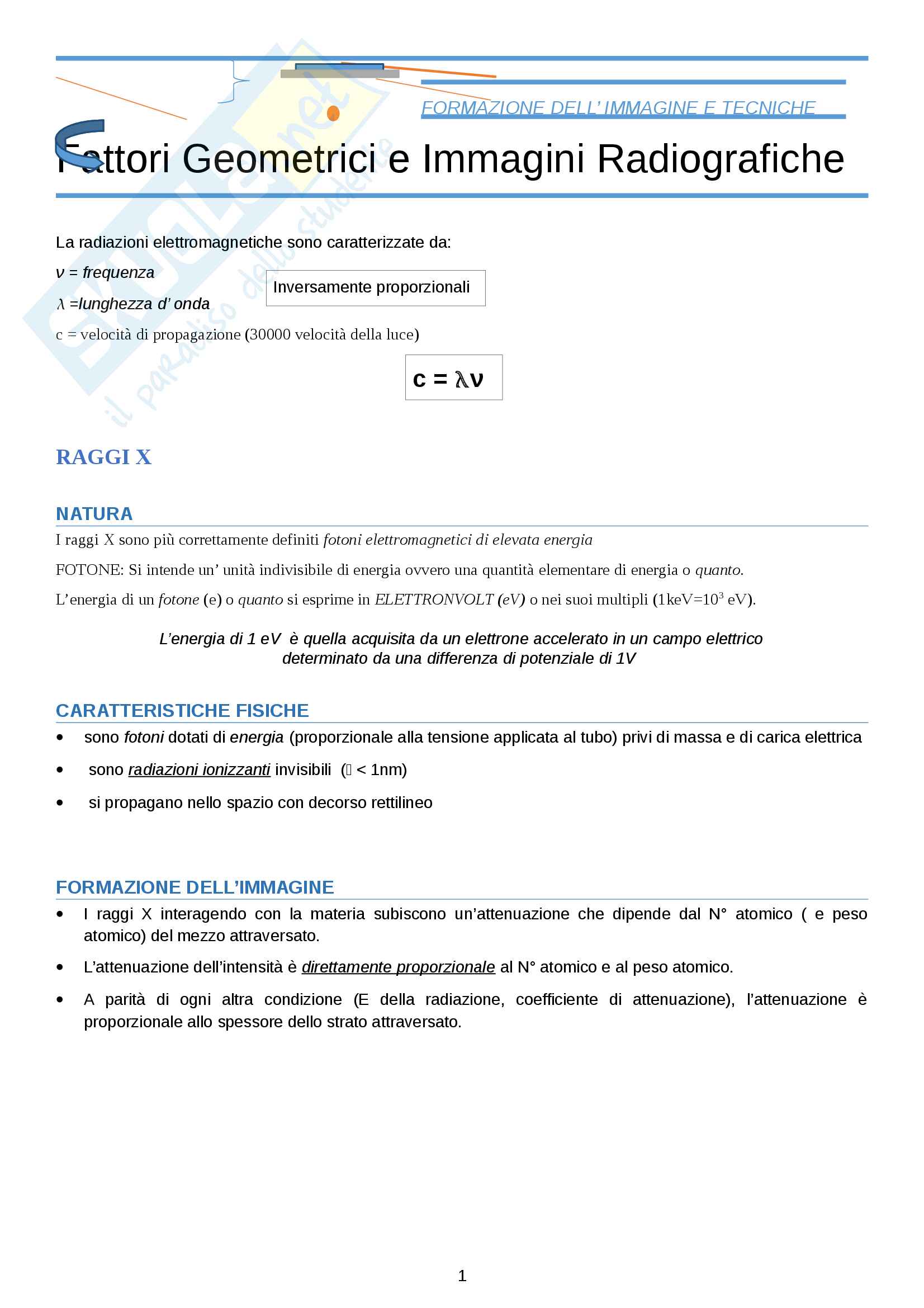 Fattori geometrici e immagini radiografiche Pag. 1