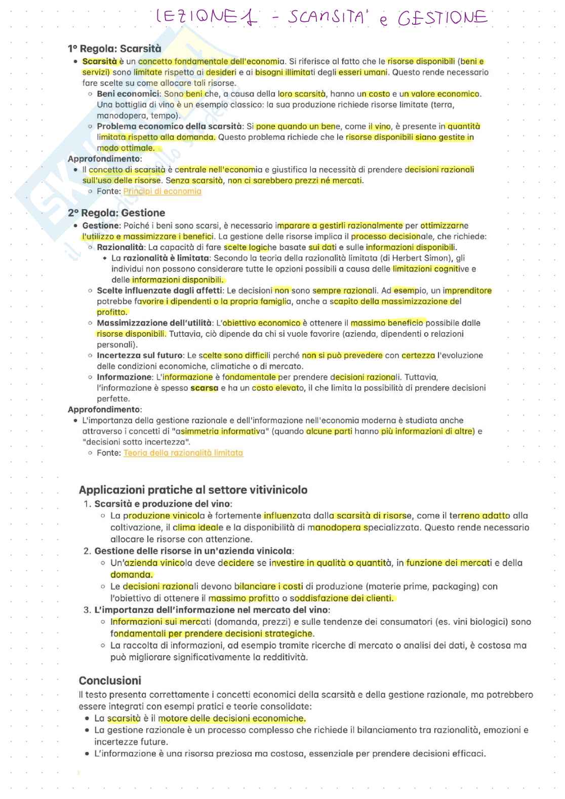 Economia e organizzazione aziendale: gestione, stakeholder e scarsità Pag. 1