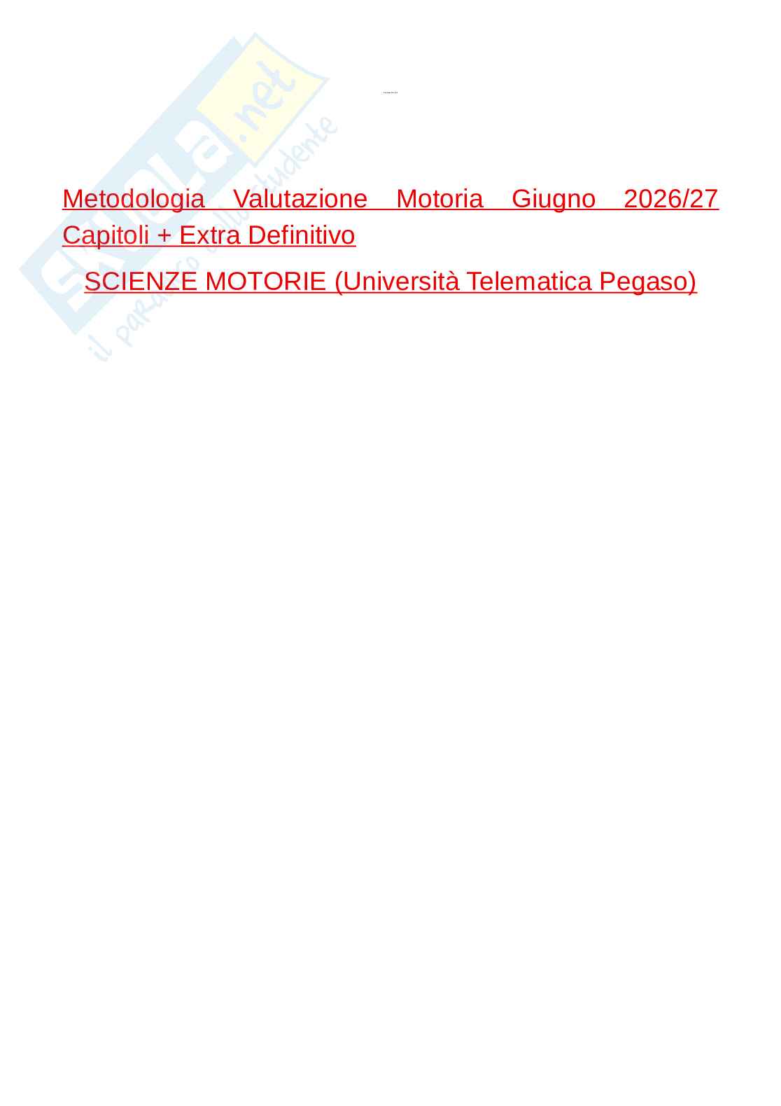 Paniere esame Metodologia della valutazione motoria Pag. 1