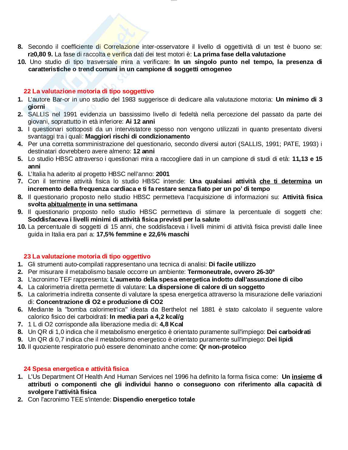 Paniere esame Metodologia della valutazione motoria Pag. 11