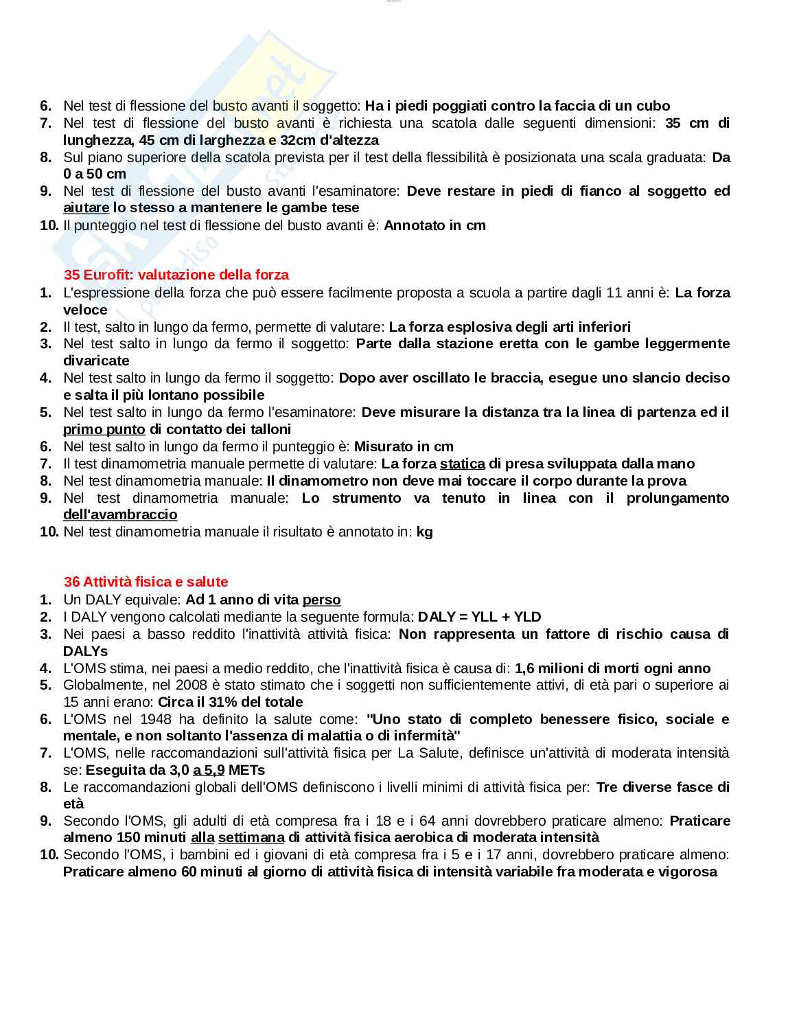 Paniere esame Metodologia della valutazione motoria Pag. 16