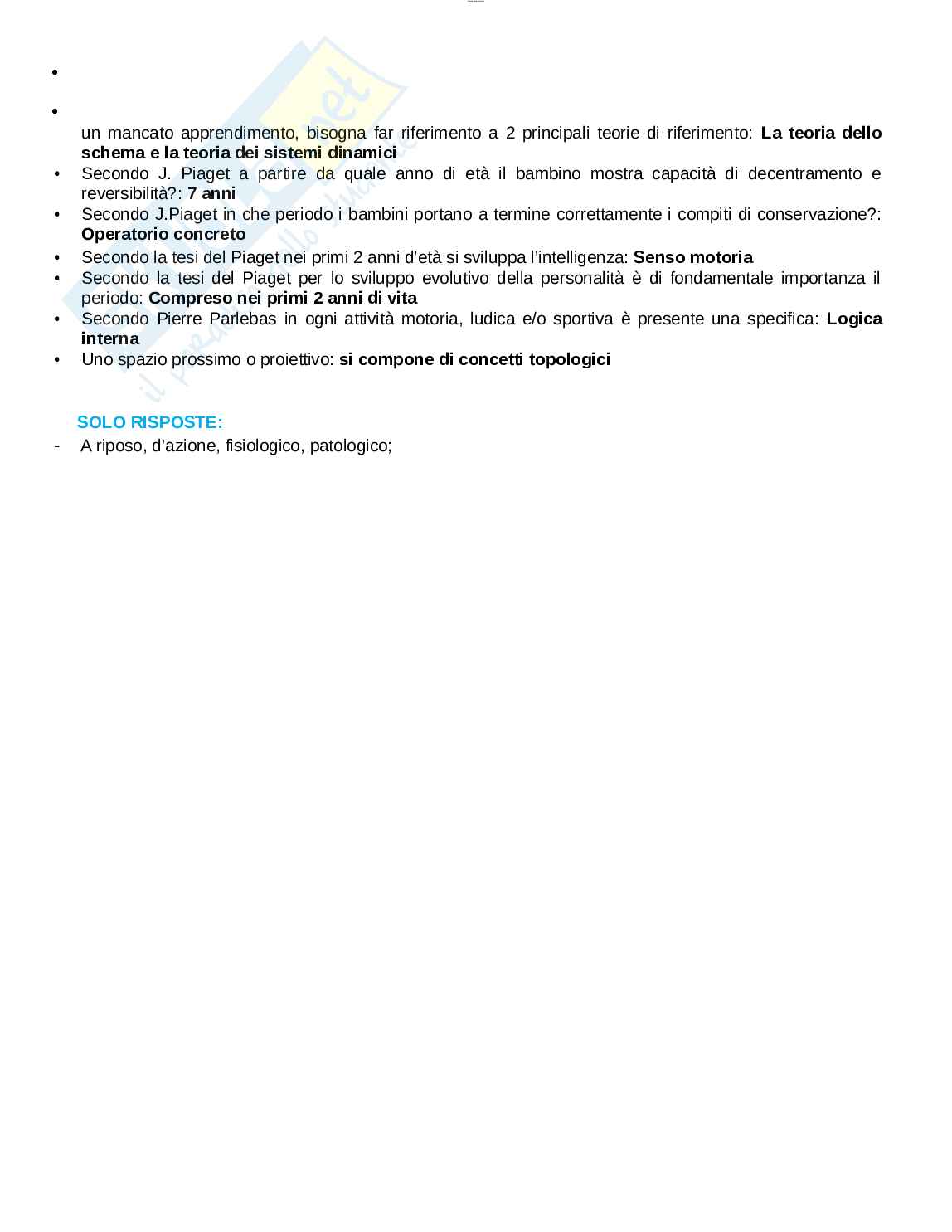 Paniere esame Metodologia della valutazione motoria Pag. 21