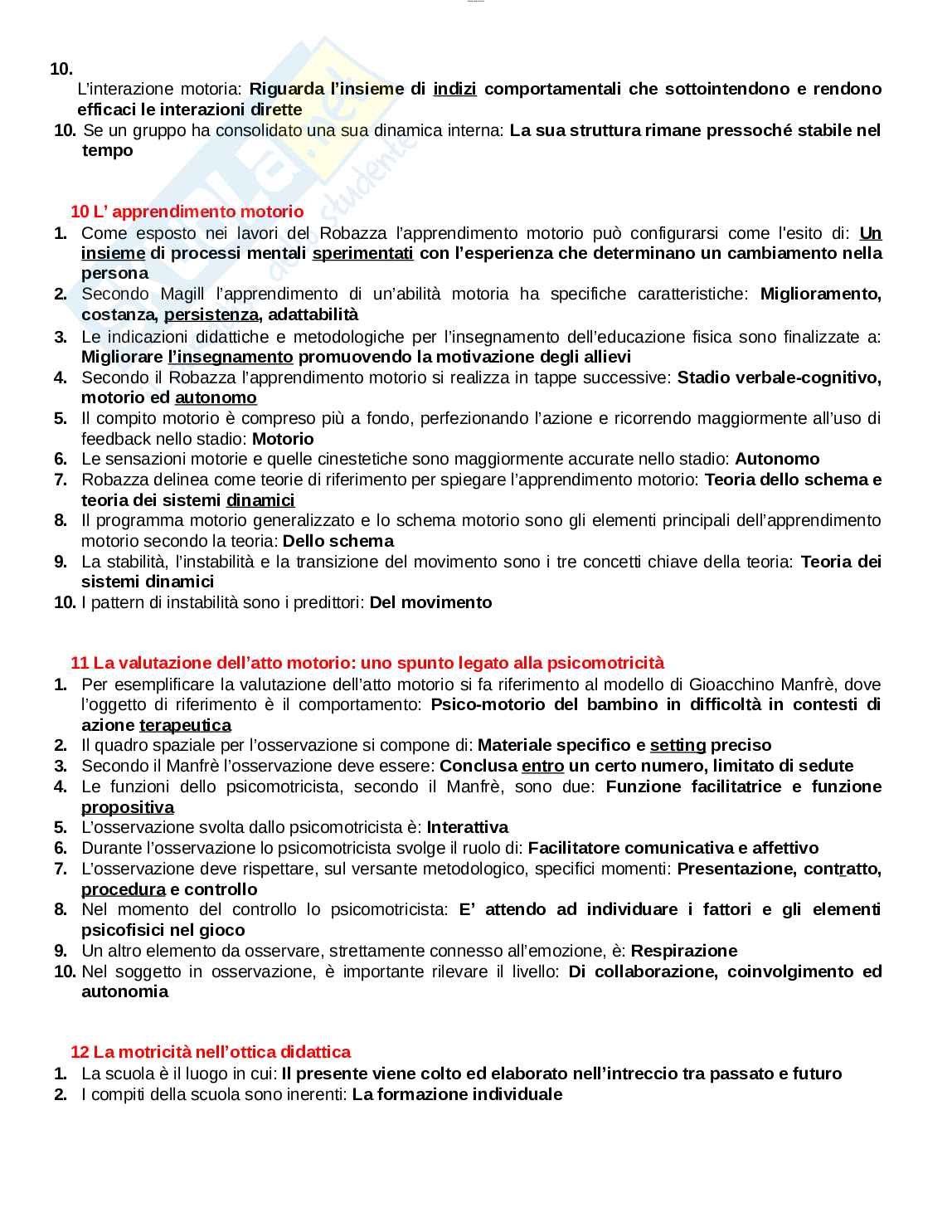 Paniere esame Metodologia della valutazione motoria Pag. 6