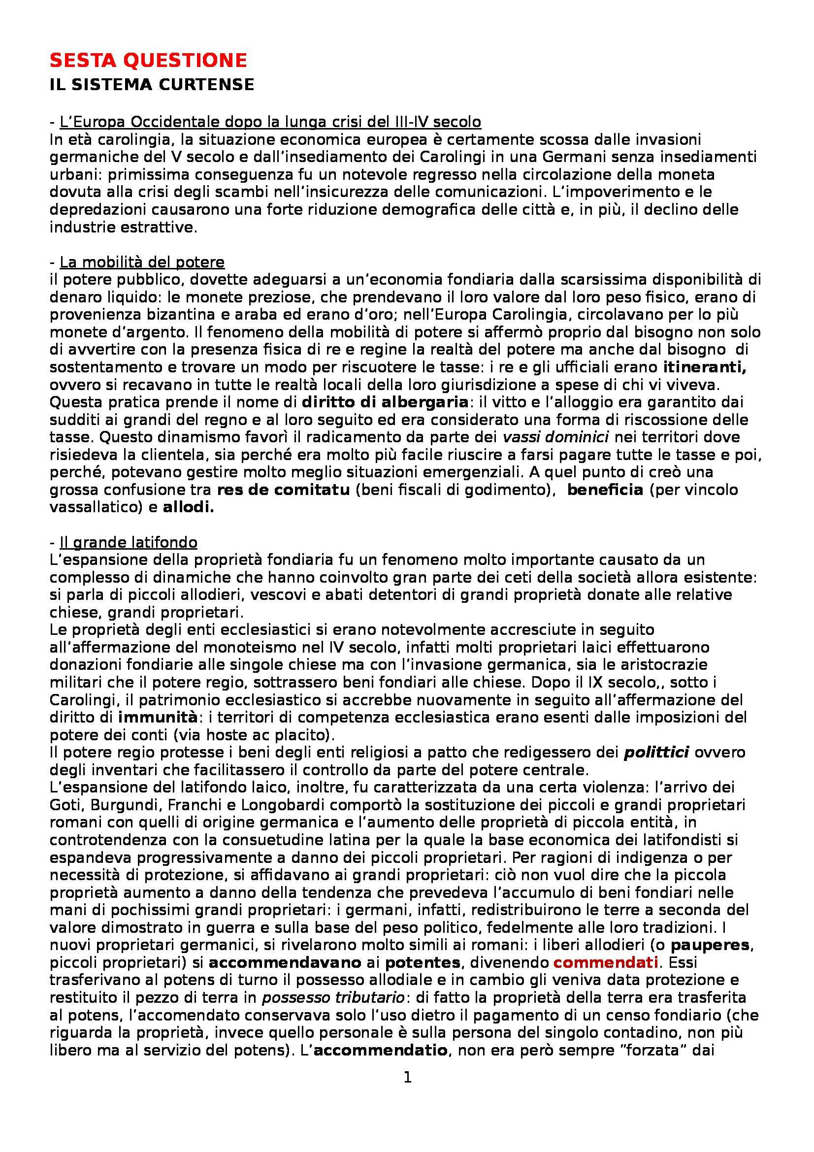 Storia medievale -  sistema curtense Pag. 1