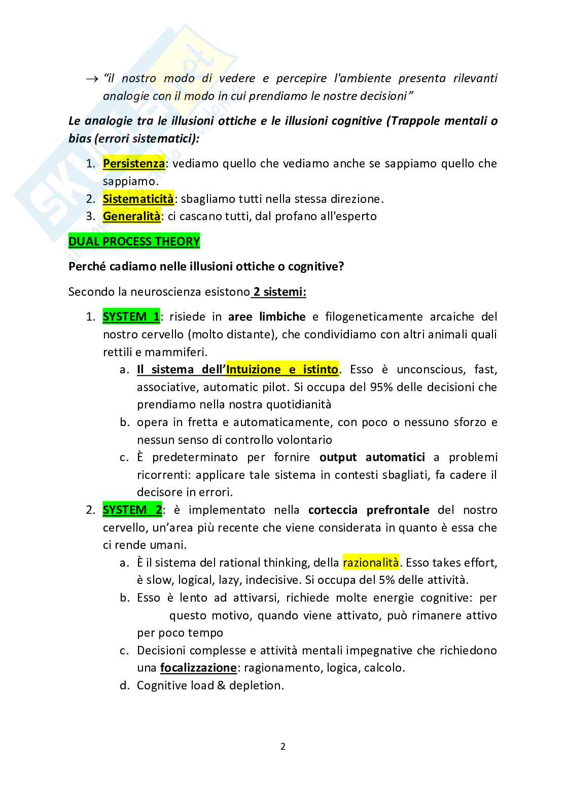 Lezioni Economia cognitiva e processi decisionali  Pag. 2