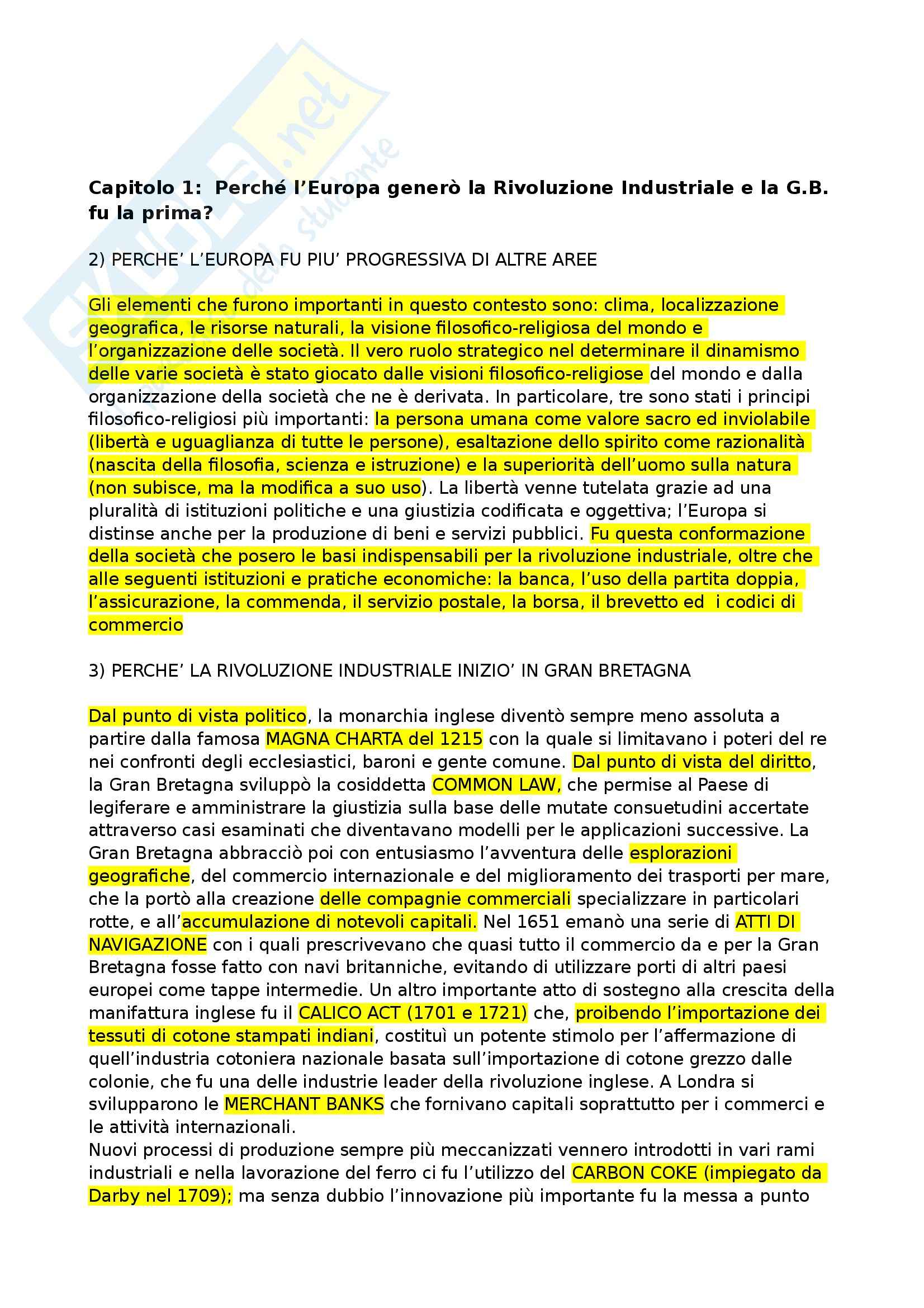 Riassunto esame Storia Economica, prof. Chiapparino, libro consigliato Dalla Rivoluzione Industriale all'Integrazione Europea di Zamagni Pag. 1