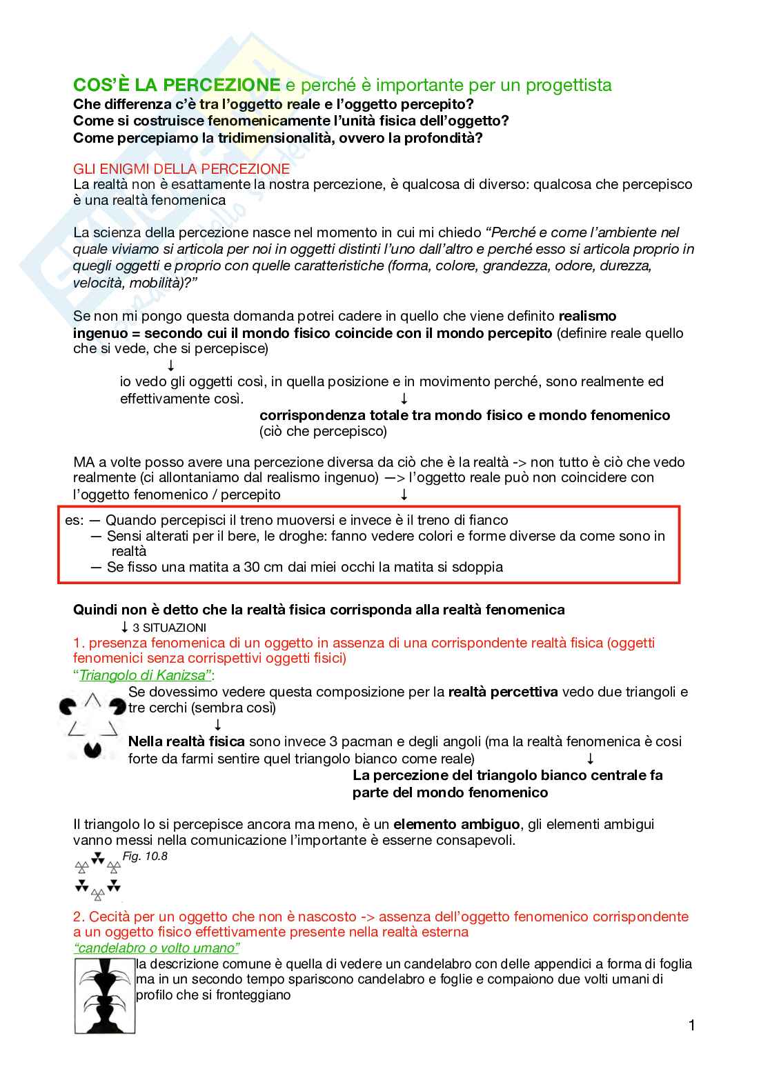 Appunti per l'esame di Teoria della percezione e psicologia della forma  Pag. 1