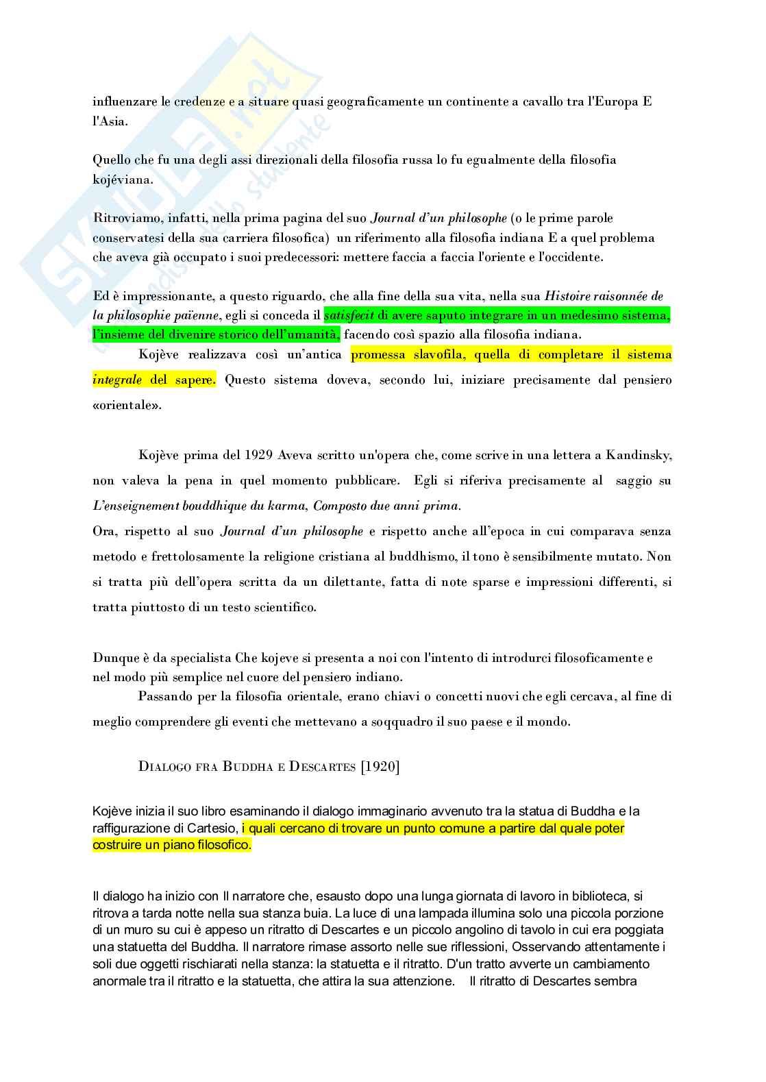 Riassunto esame Antropologia filosofica, Prof. Burgio Santo, libro consigliato L’enseignement bouddhique du Karma,  Kojeve Pag. 2