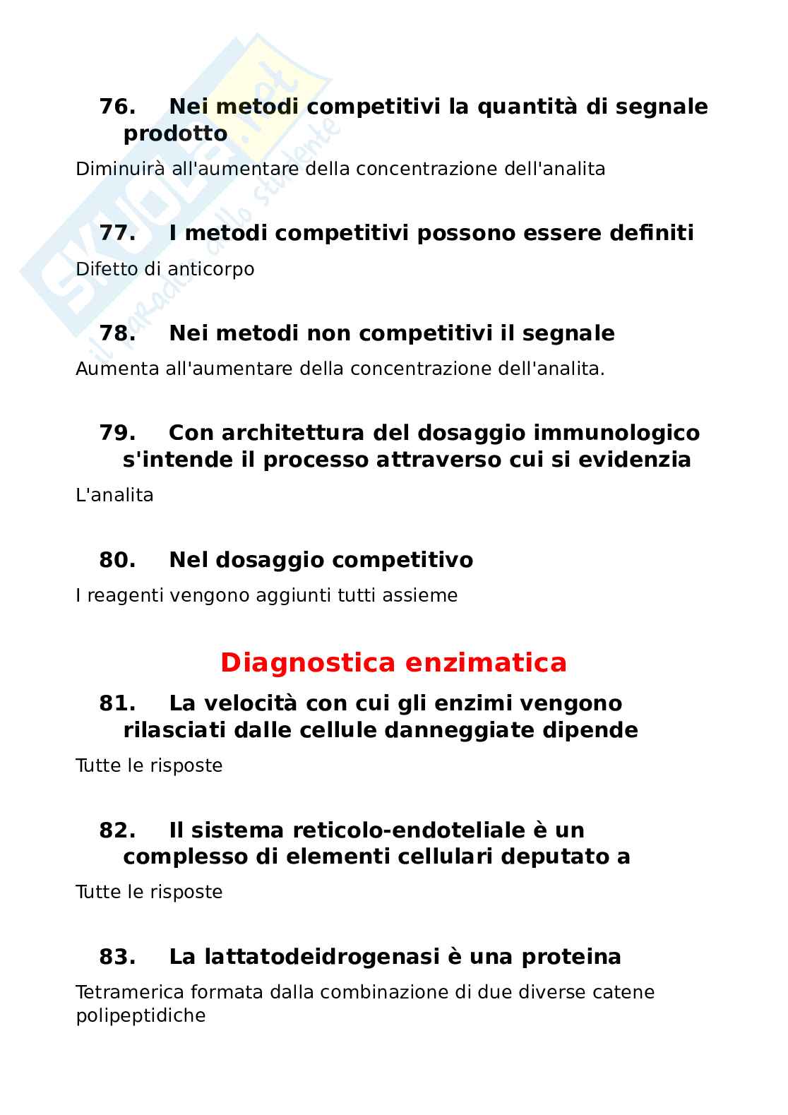 Domande chiuse del Paniere di Biochimica clinica Pag. 11
