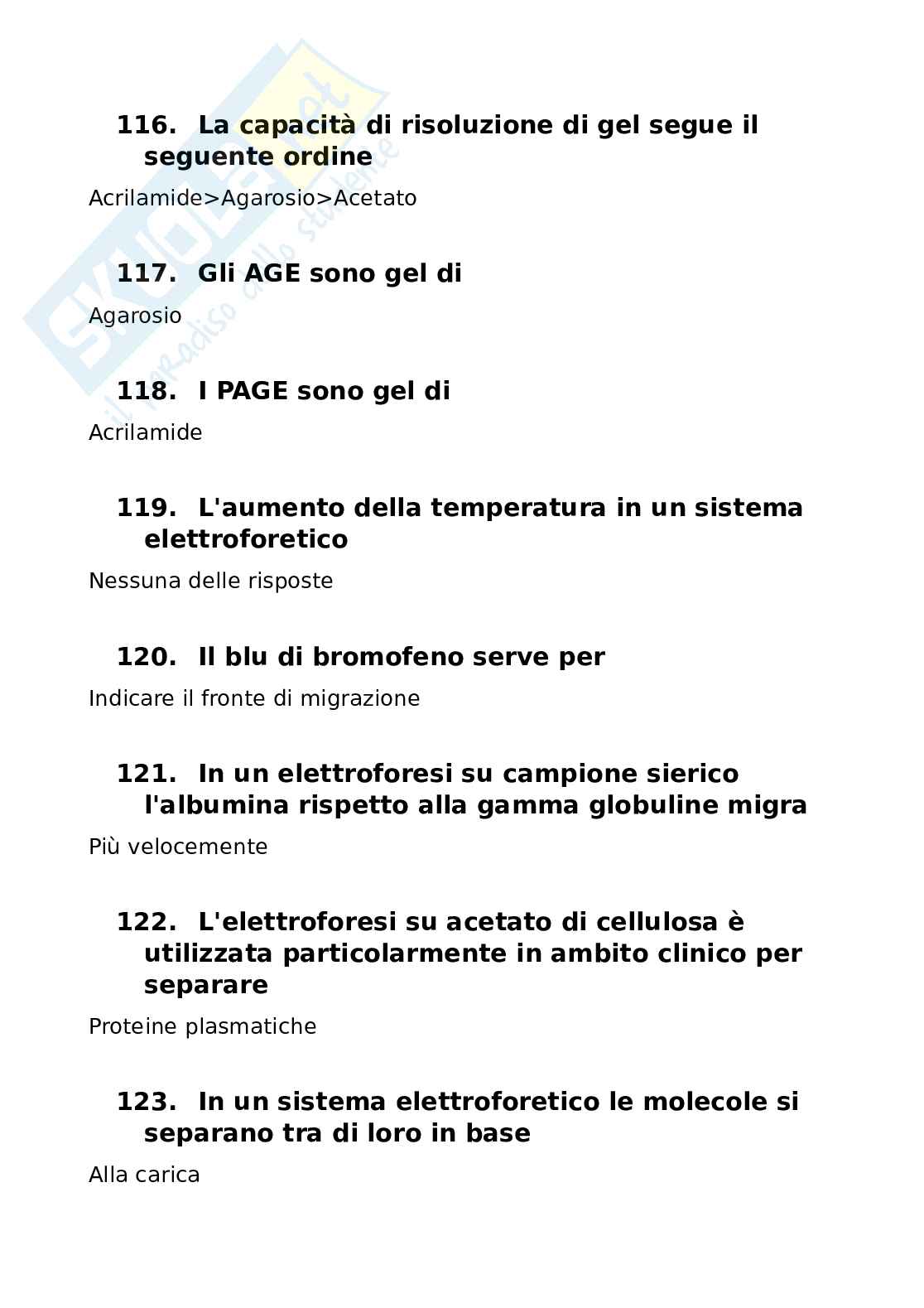 Domande chiuse del Paniere di Biochimica clinica Pag. 16