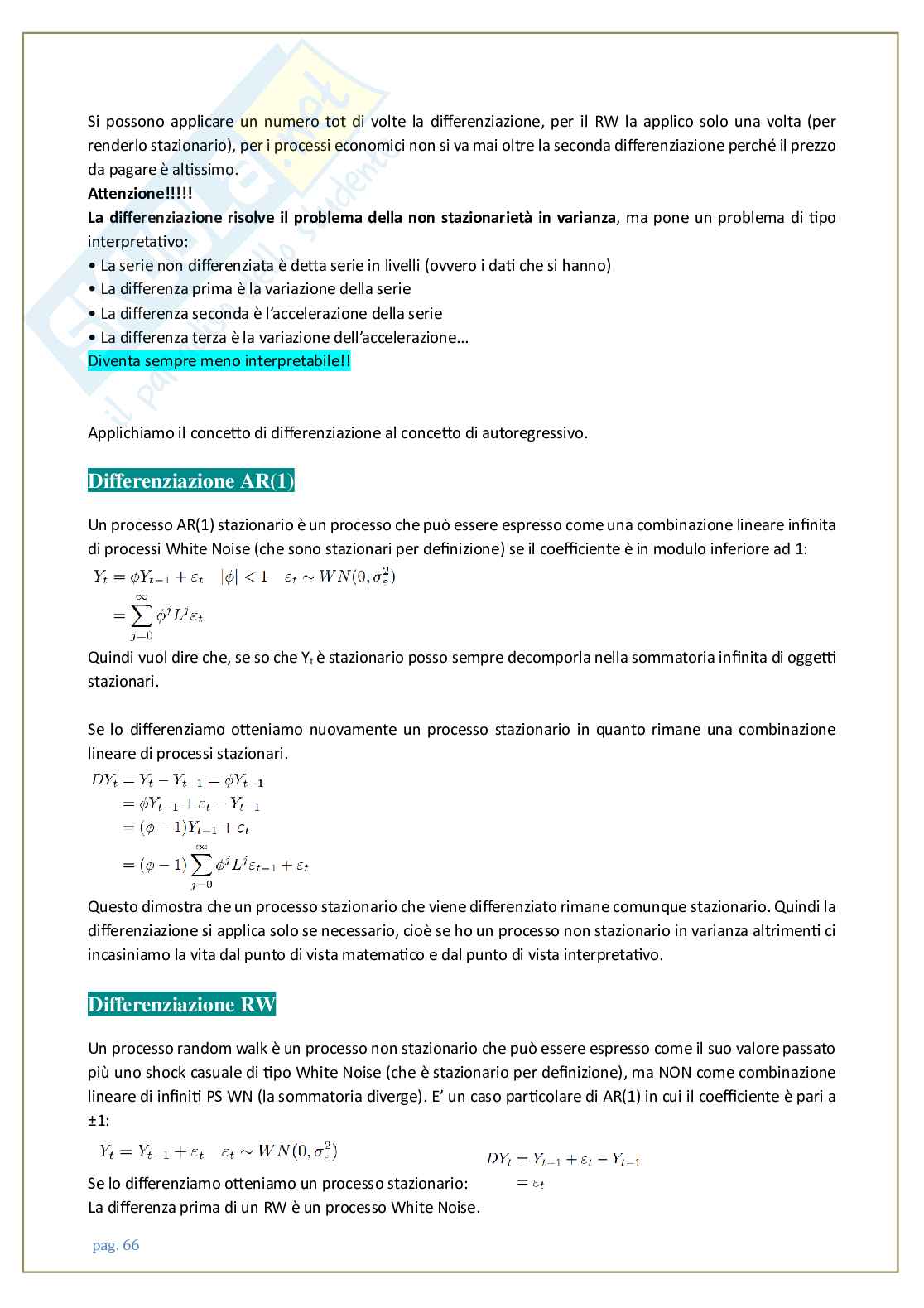 Appunti corso Introduzione alla serie storiche Pag. 66