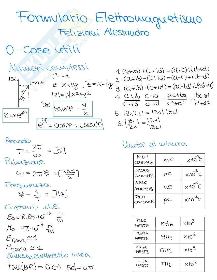 Formulario completo Elettromagnetismo per la trasmissione dell'informazione Pag. 1