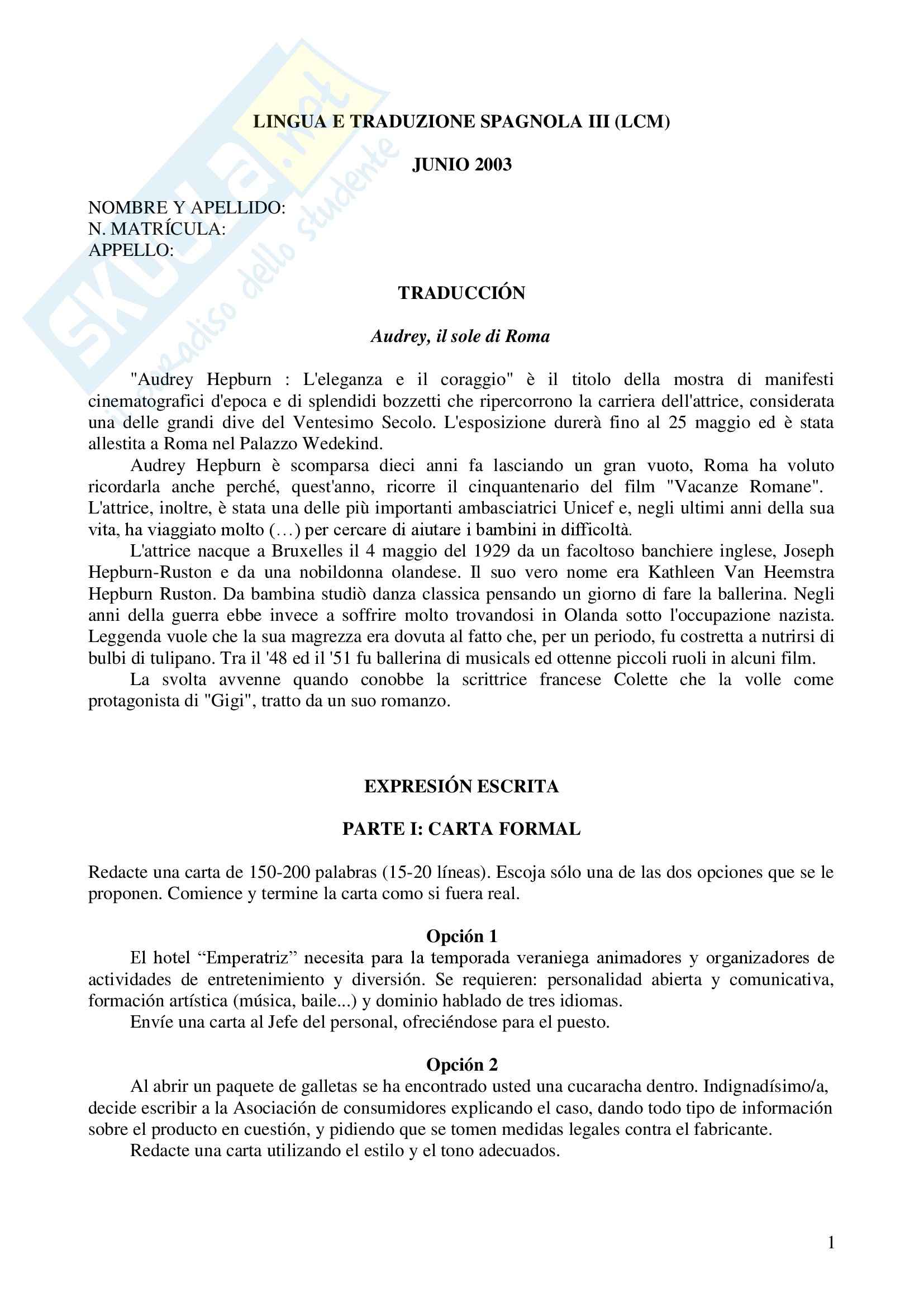 Spagnolo III - Esami Pag. 1