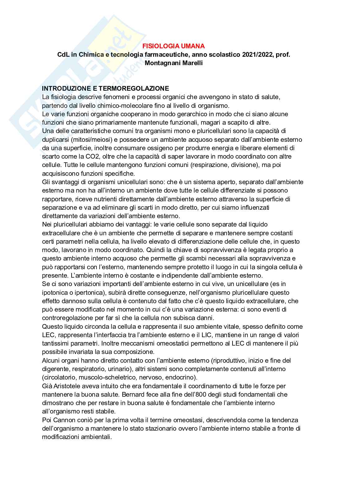 Appunti completi con grafici per il modulo di Fisiologia  Pag. 1