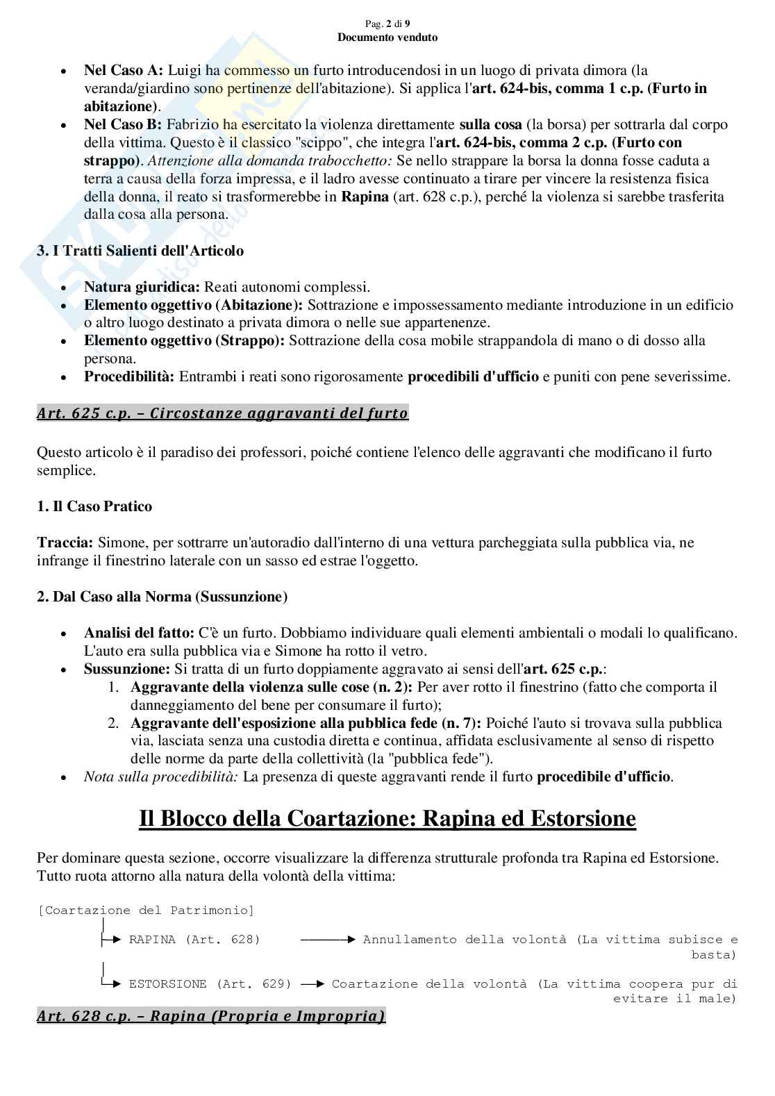Esercizi: casi pratici all'articolo, Delitti contro patrimonio, per l'esame di Diritto penale 2/speciale Pag. 2