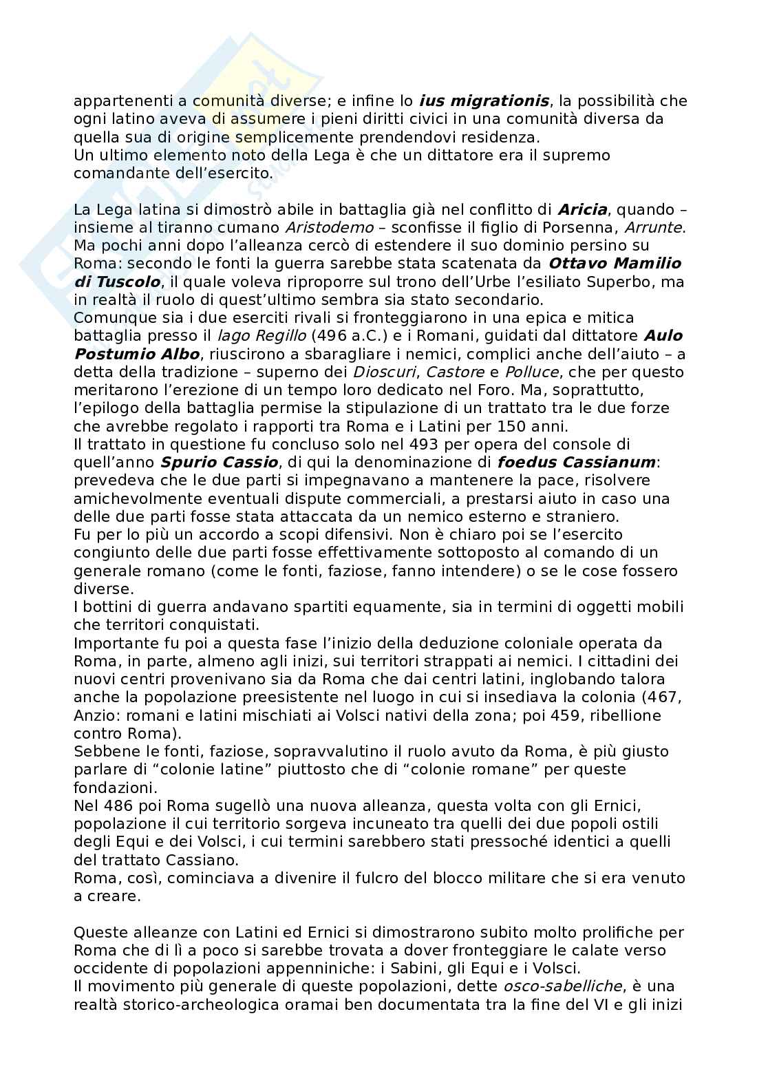 Riassunto esame Storia romana, Prof. Tantillo Ignazio, libro consigliato Storia romana, Gerace, Marcone Pag. 2