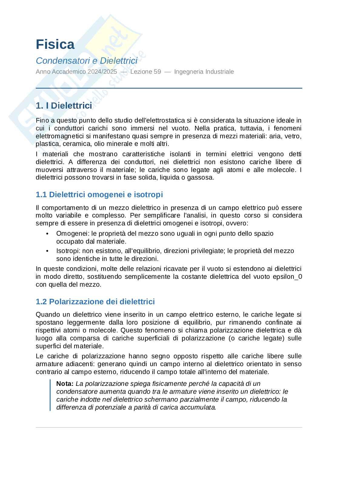 Condensatori e dielettrici Pag. 1