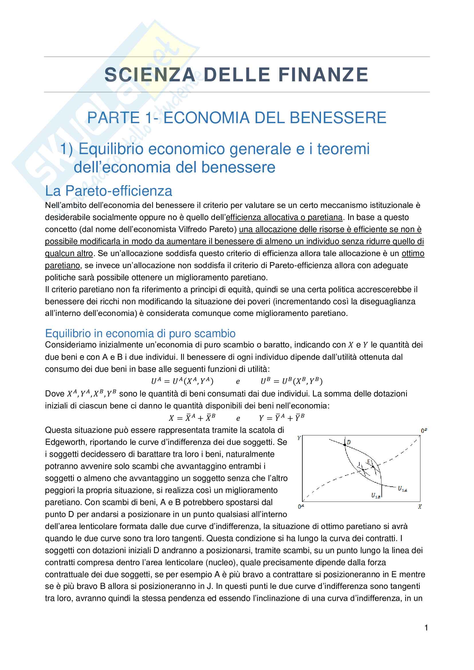 Riassunto esame Scienza delle finanze - prof. Spataro, Gianmoena Pag. 1