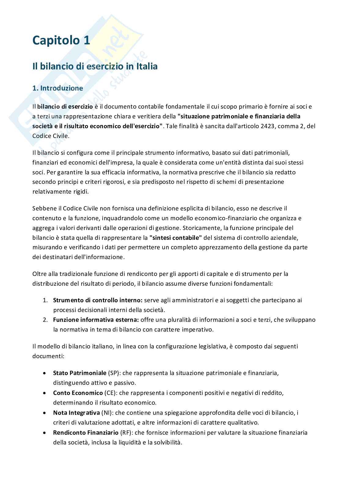 Riassunto esame Bilancio d'esercizio ed elementi di economia aziendale, Prof. Bocchino Umberto, libro consigliato Il bilancio per i giuristi d'impresa, Bocchino, Gamba Pag. 1